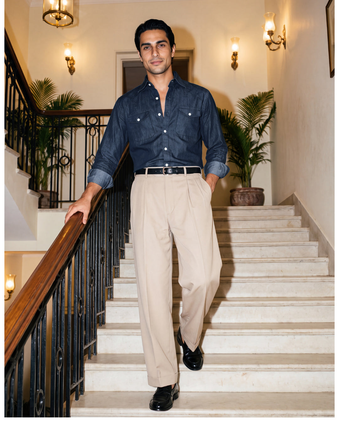 Chambray Denim– Western Flap Pockets Utility Shirt