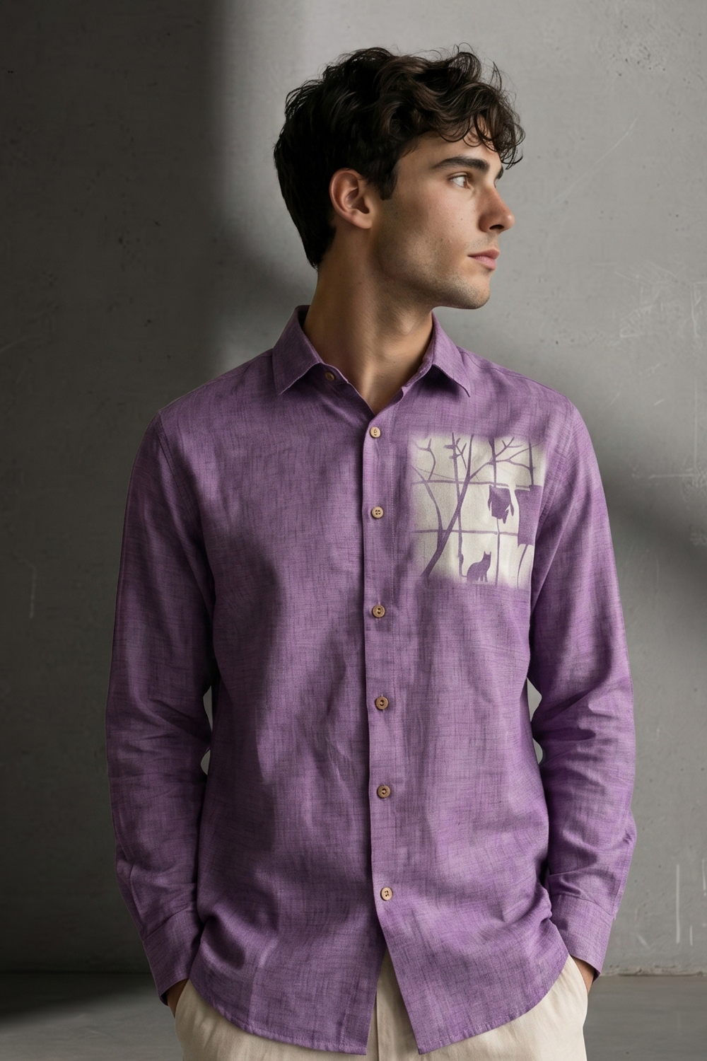 Desert Window Cotton Regular Fit Purple Printed Shirt