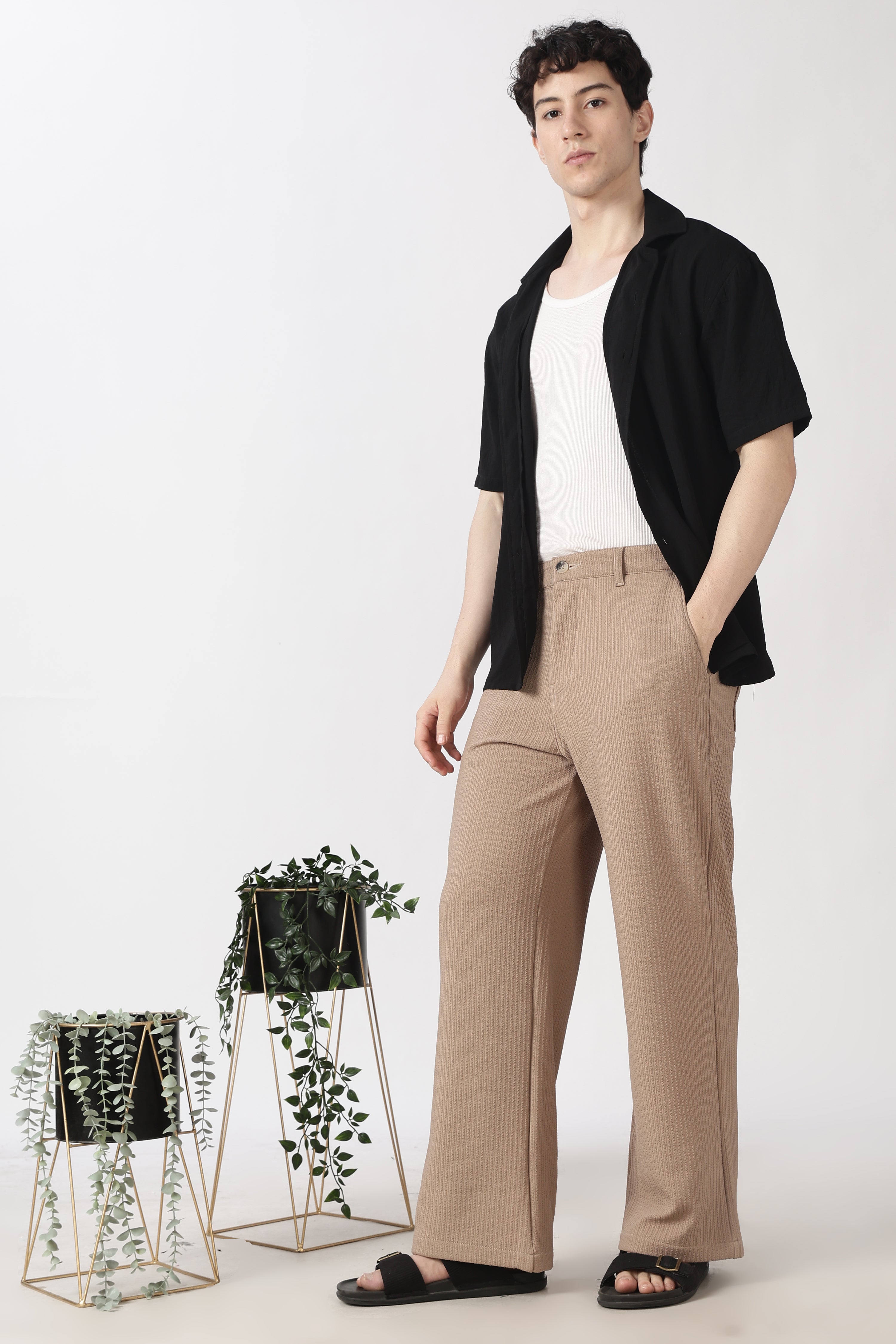 Coasta Textured Parallel Fit Brown Pants