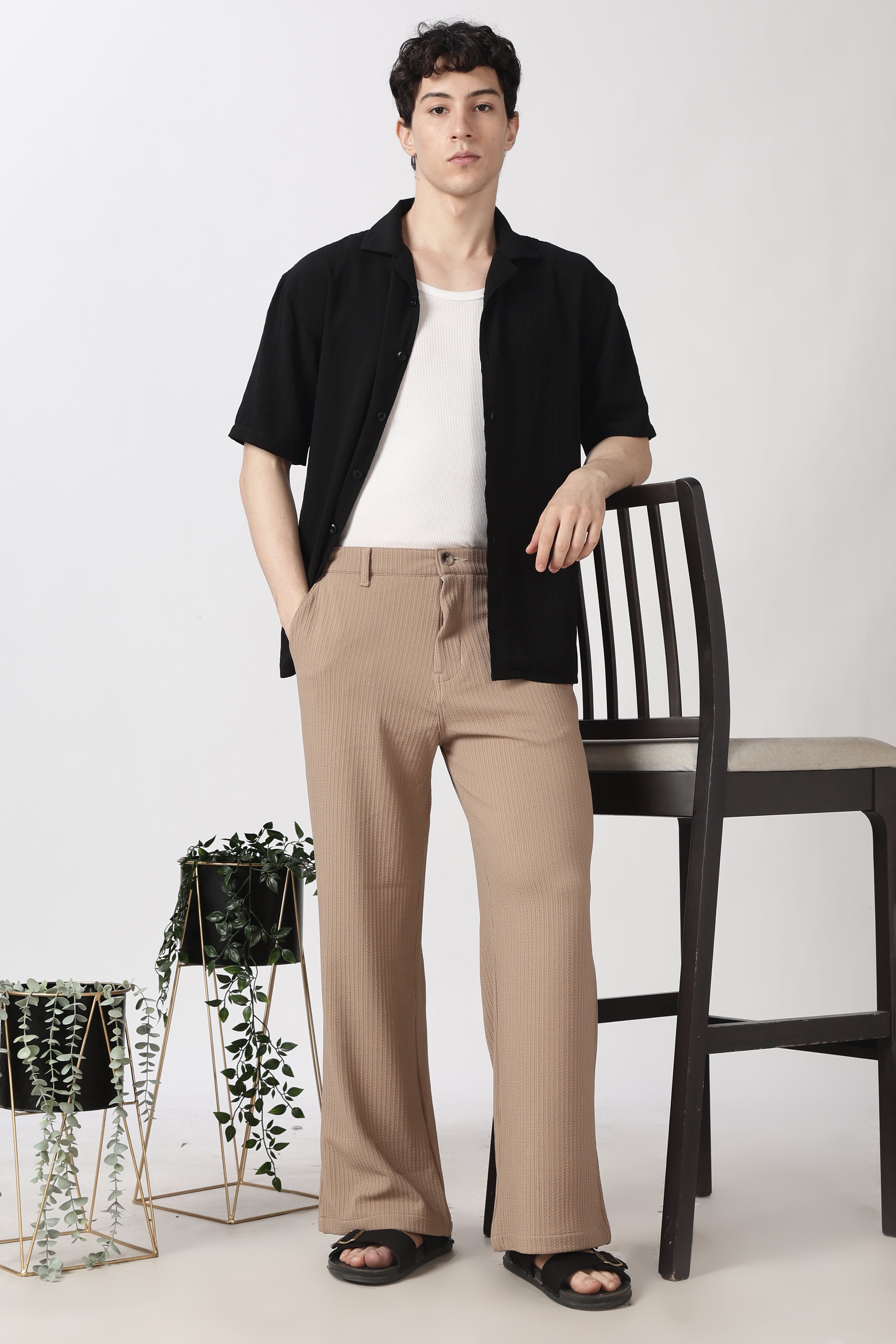 Coasta Textured Parallel Fit Brown Pants