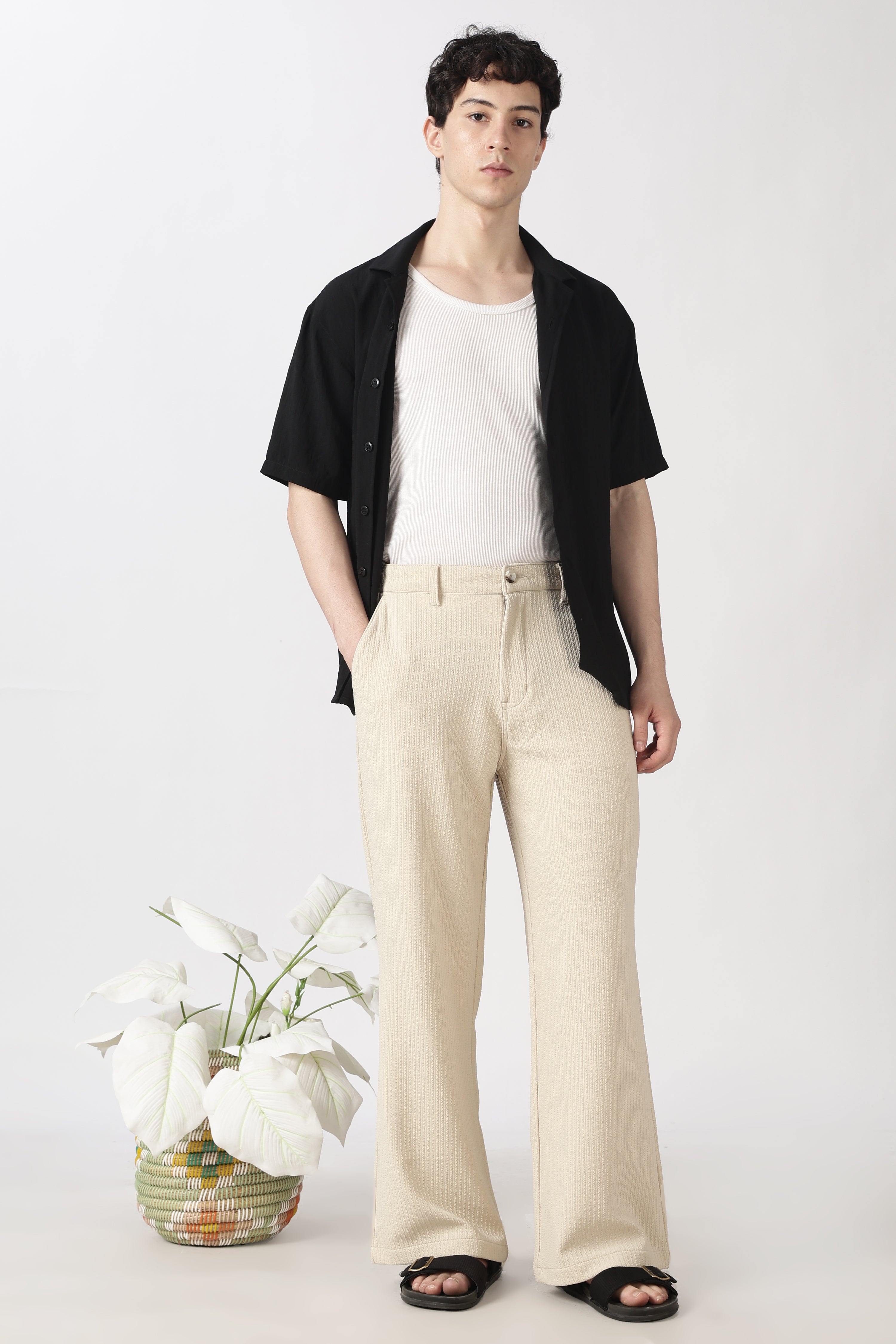 Coasta Textured Parallel Fit Cream Pants