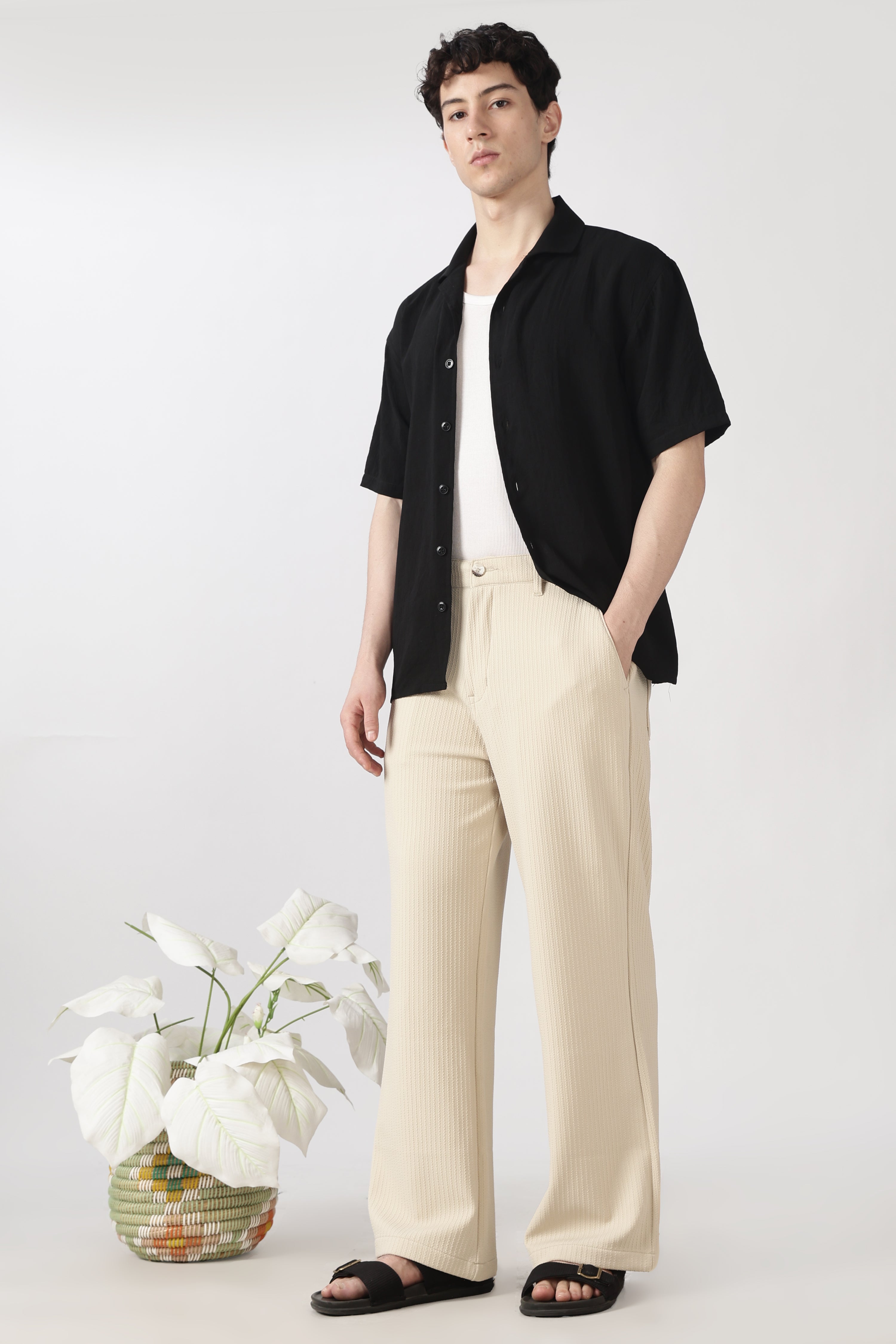 Coasta Textured Parallel Fit Cream Pants