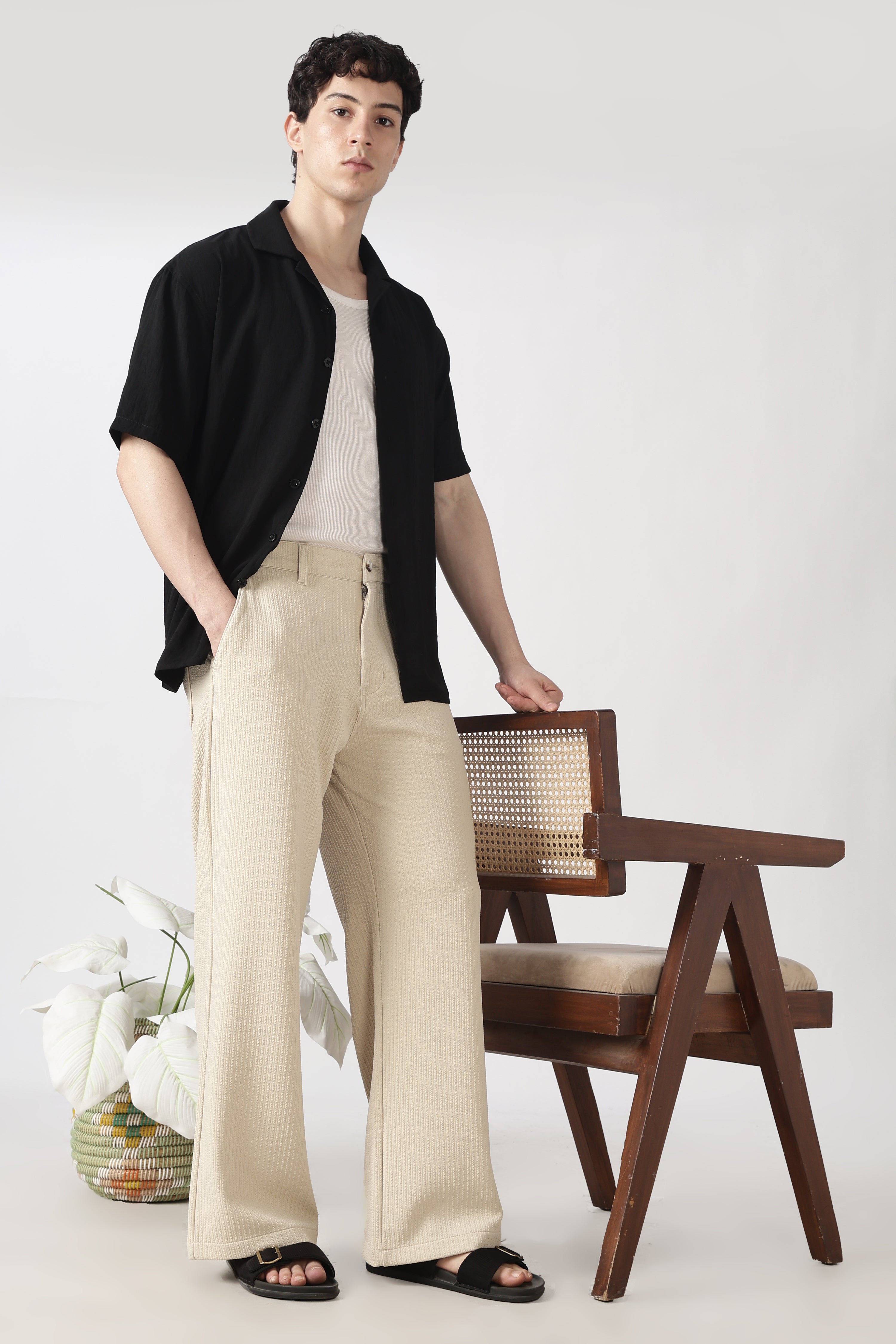 Coasta Textured Parallel Fit Cream Pants