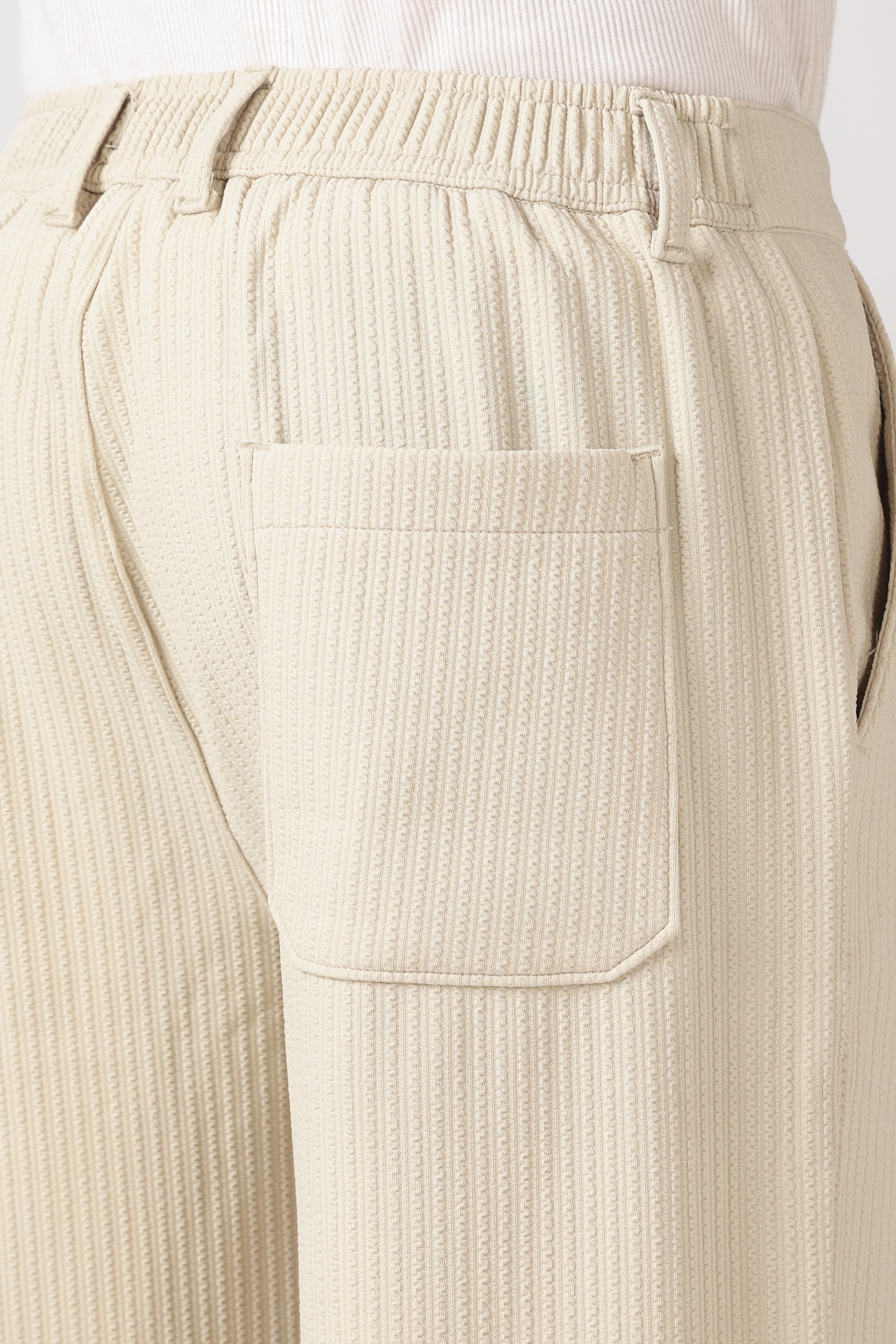 Coasta Textured Parallel Fit Cream Pants