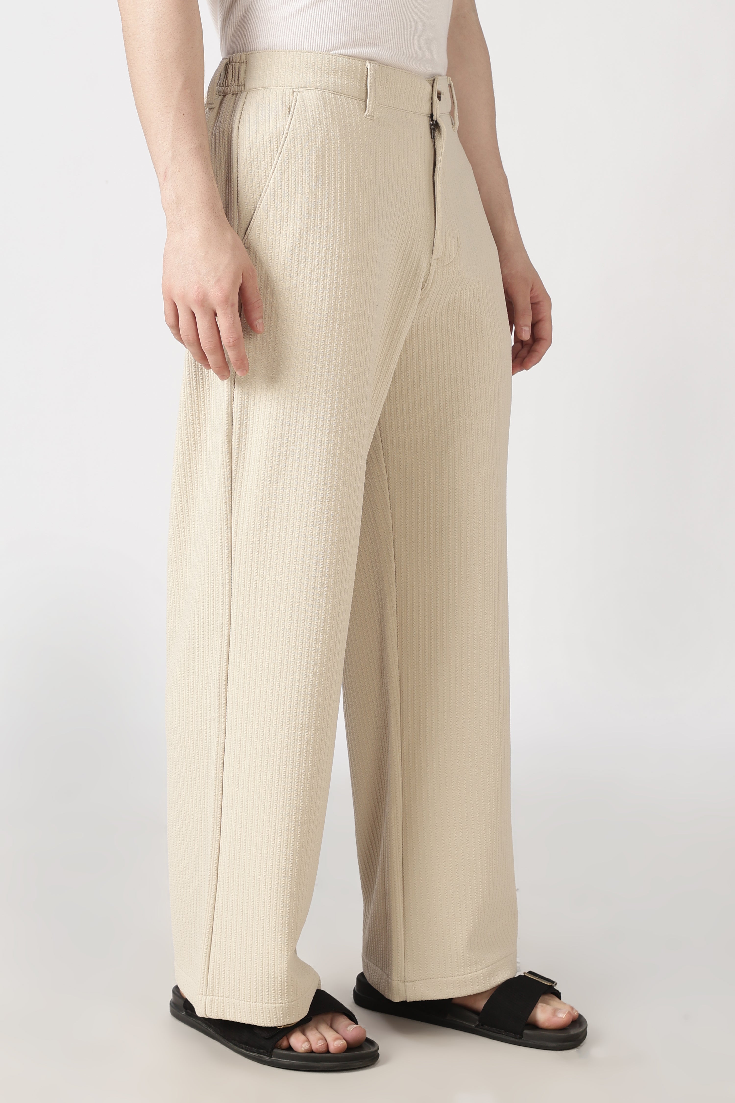 Coasta Textured Parallel Fit Cream Pants