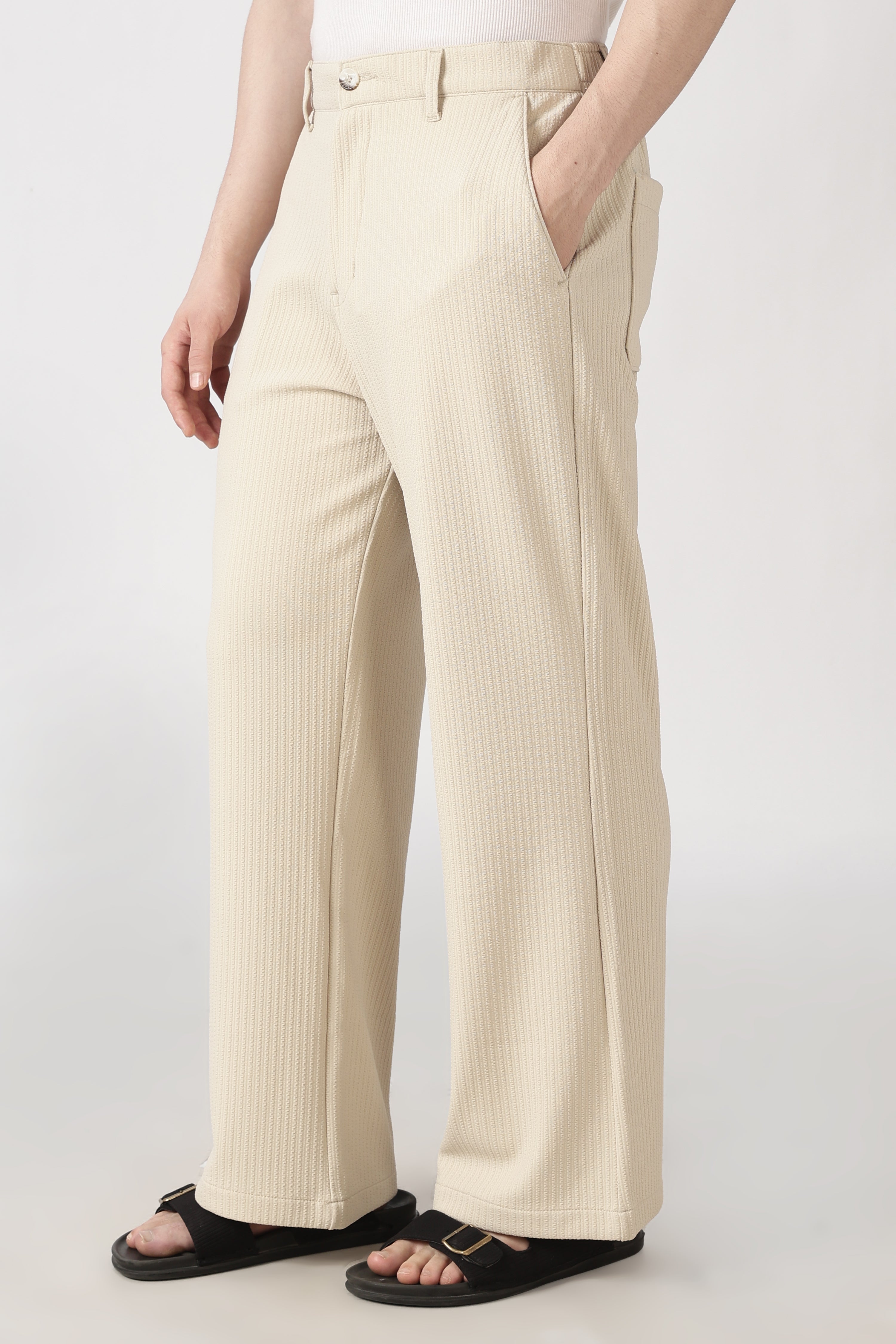 Coasta Textured Parallel Fit Cream Pants