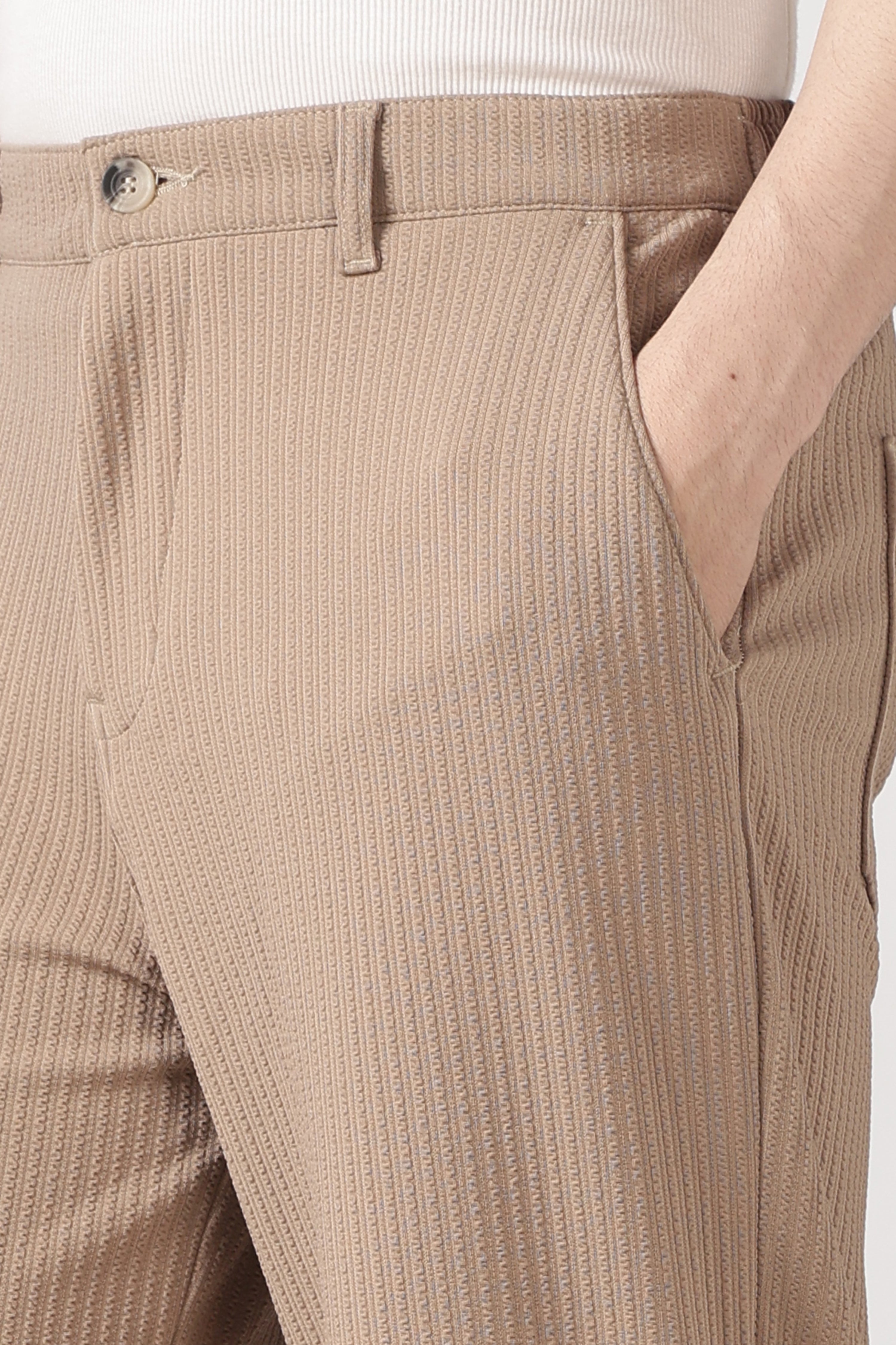 Coasta Textured Parallel Fit Brown Pants