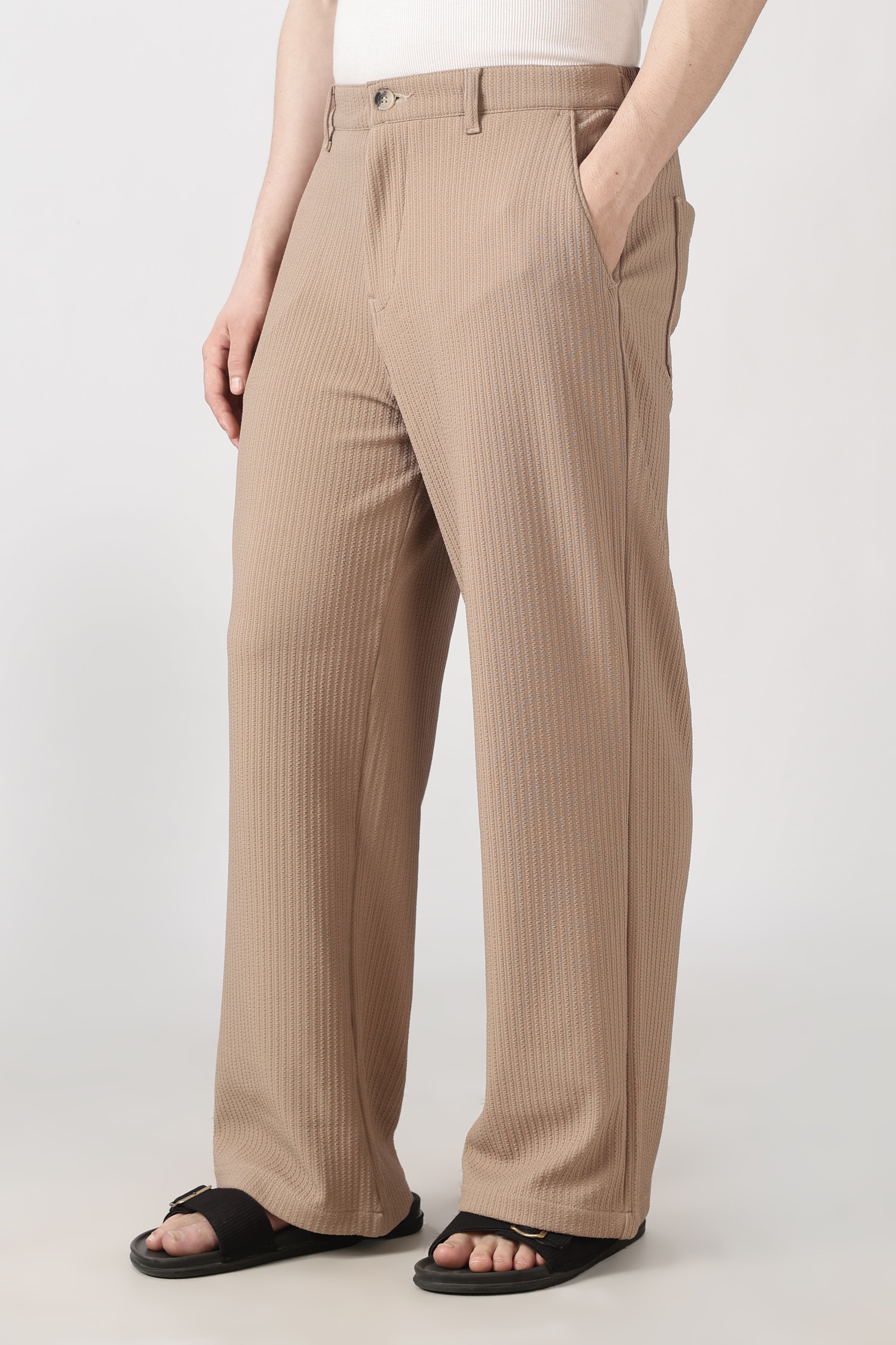 Coasta Textured Parallel Fit Brown Pants