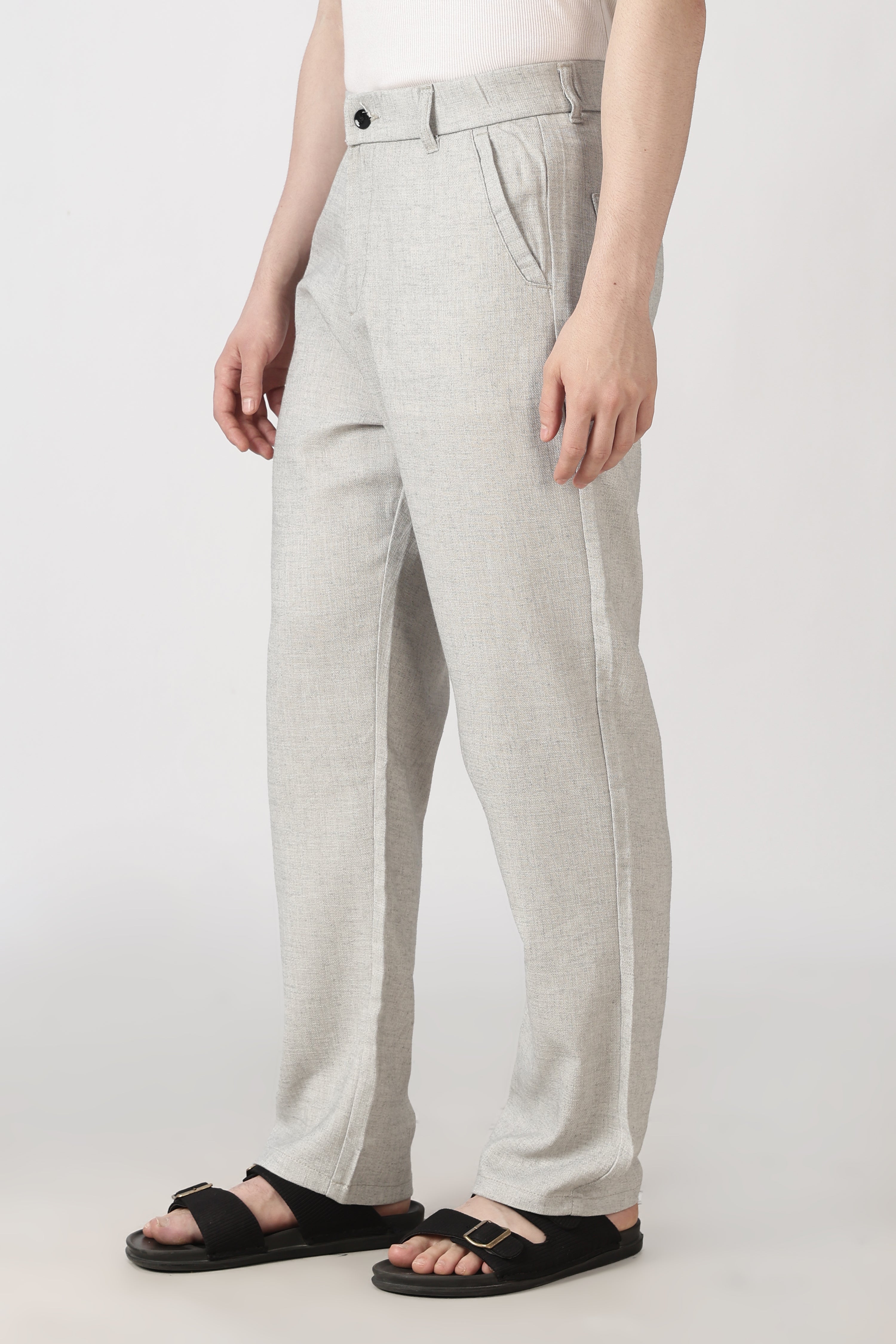 Linen-style 100% Cotton Straight Fit Grey Pant
