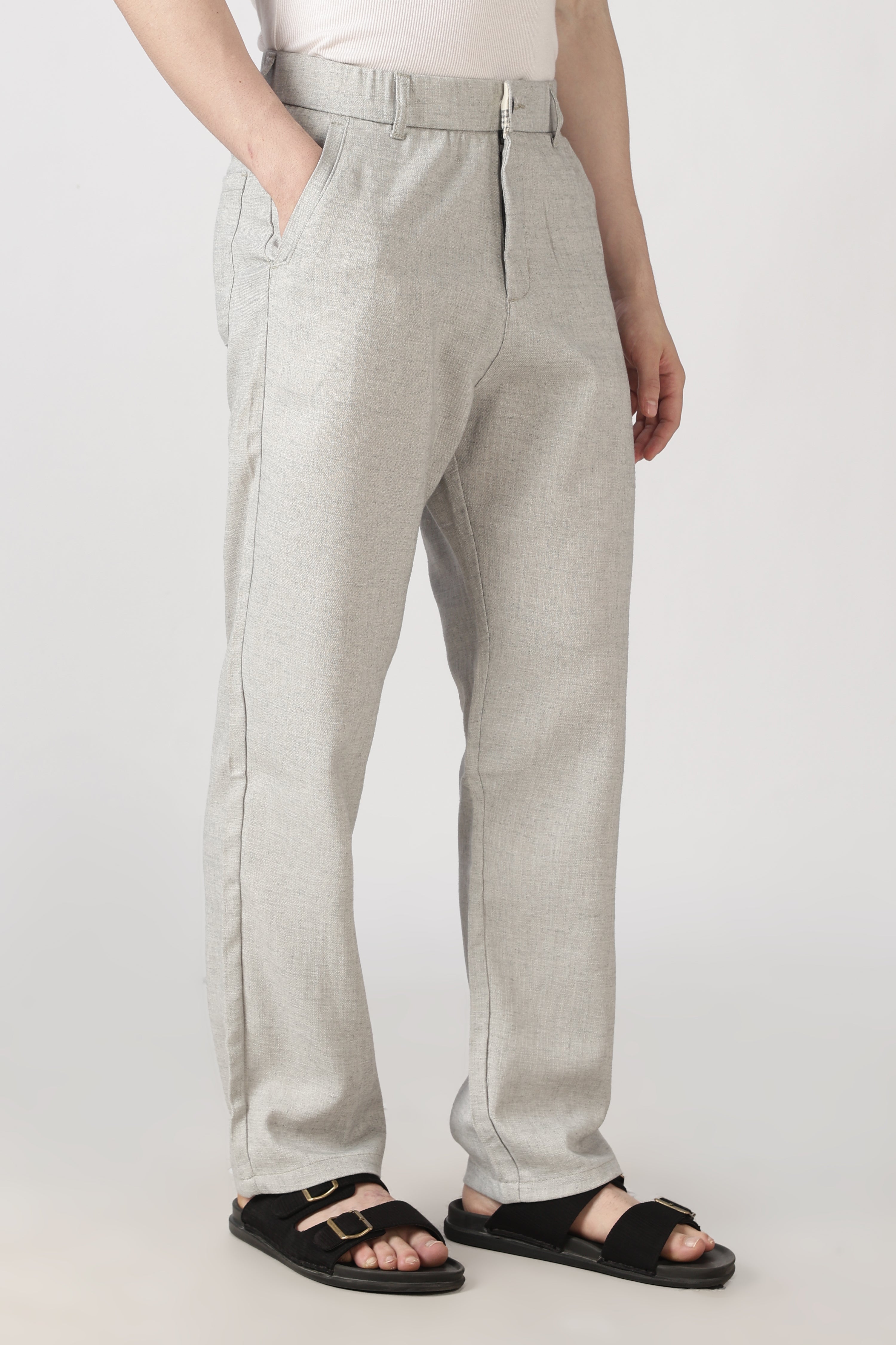 Linen-style 100% Cotton Straight Fit Grey Pant