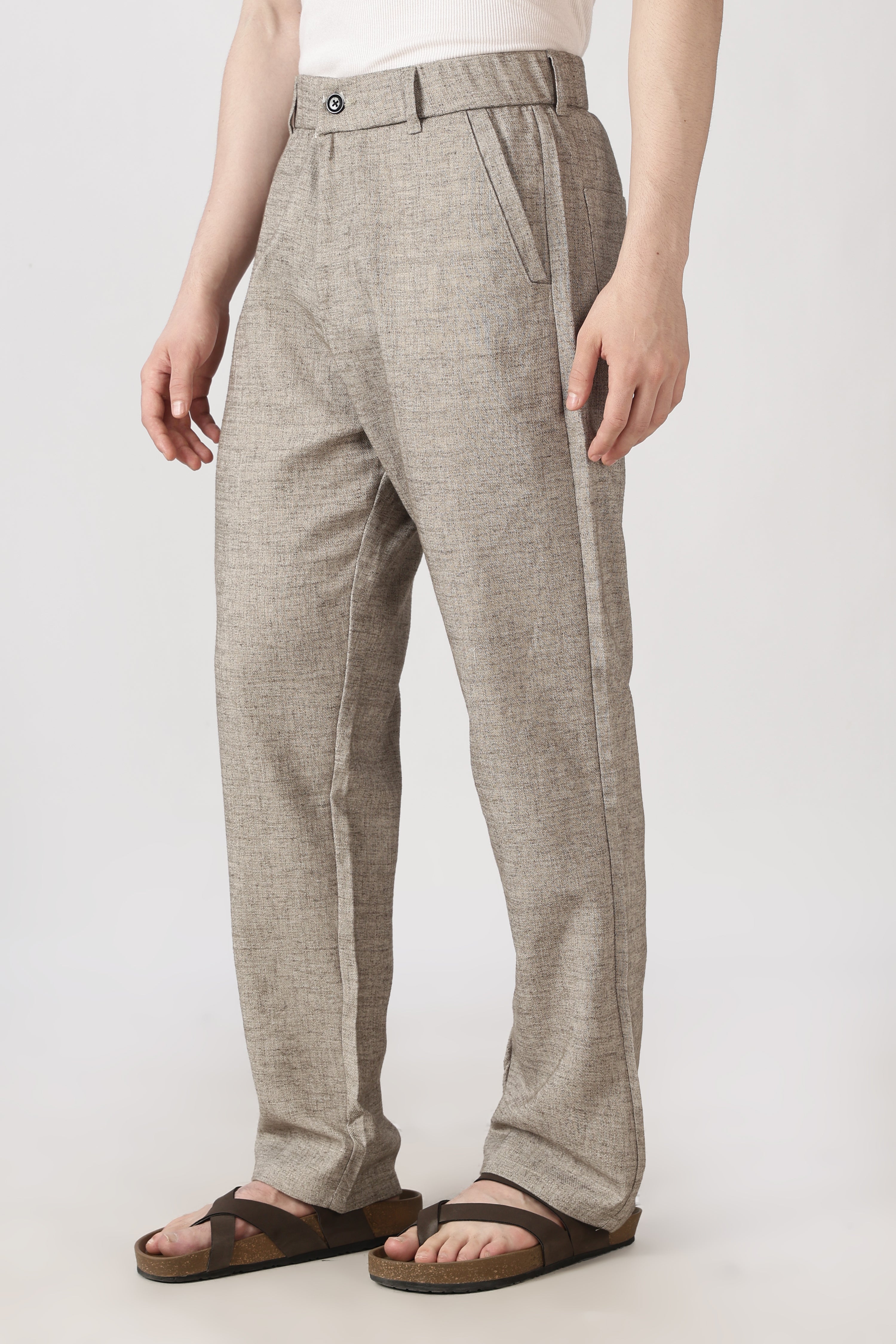 Linen-Style 100% Cotton Straight Fit Brown Textured Pant