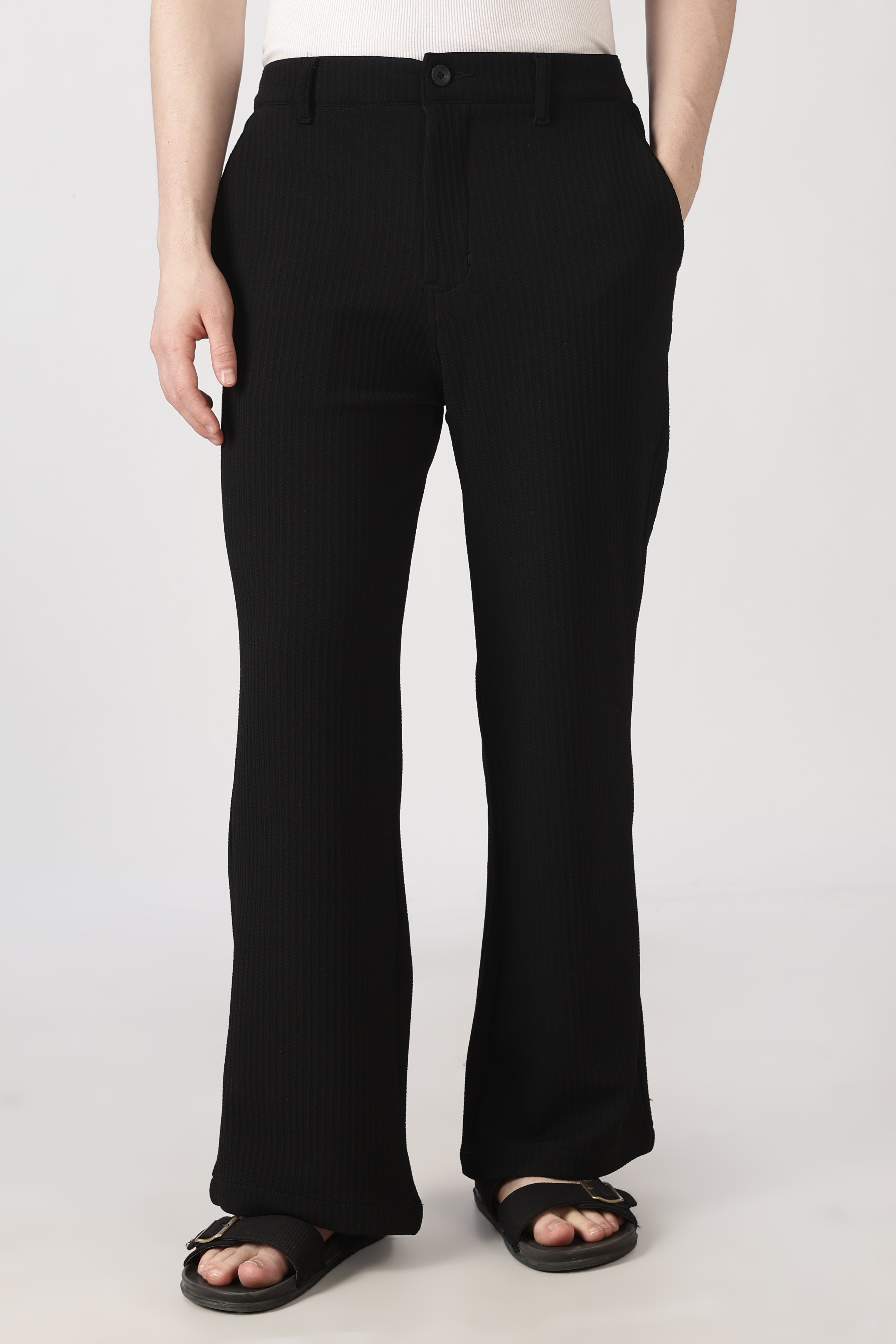 Coasta Textured Parallel Fit Black Pants