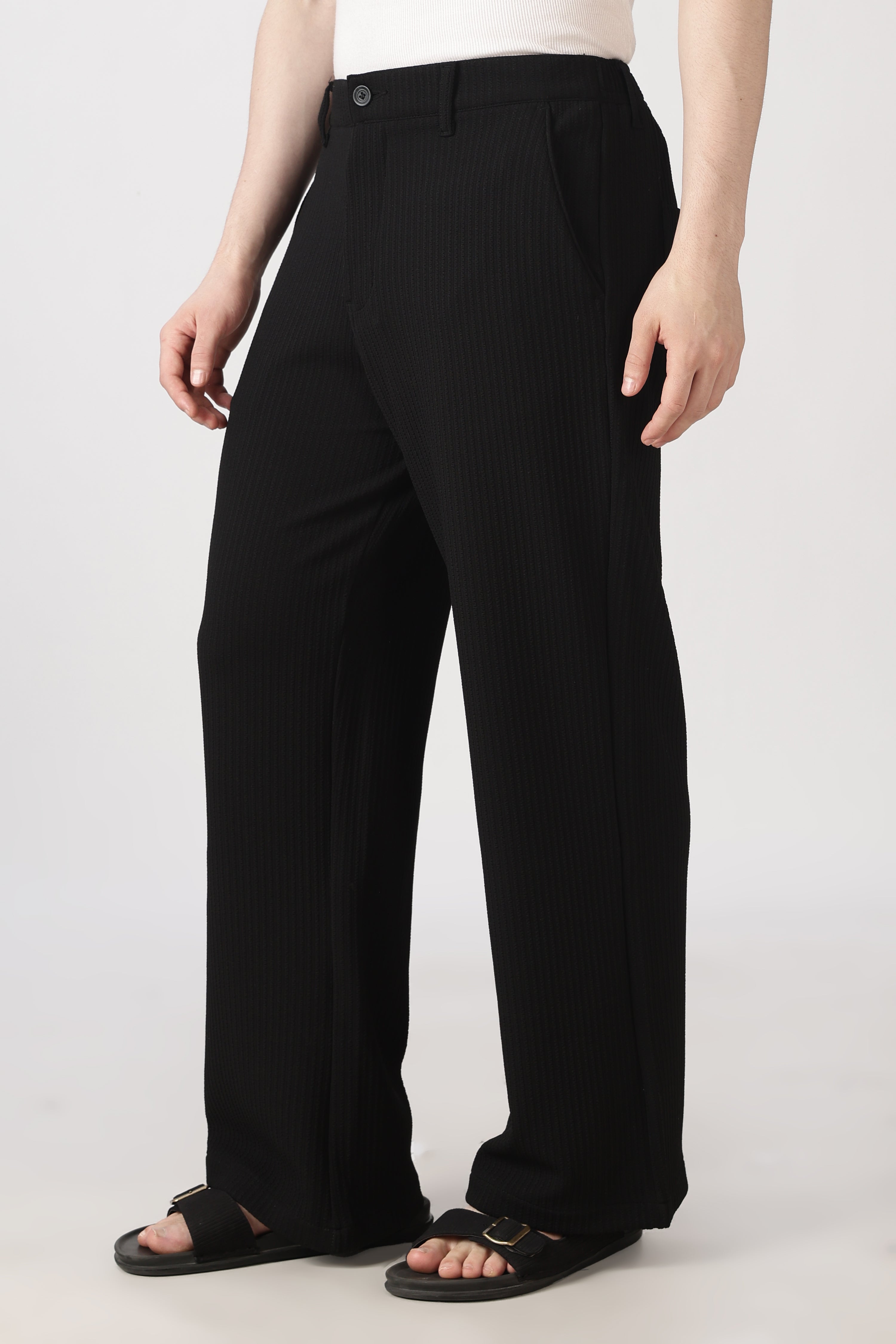 Coasta Textured Parallel Fit Black Pants