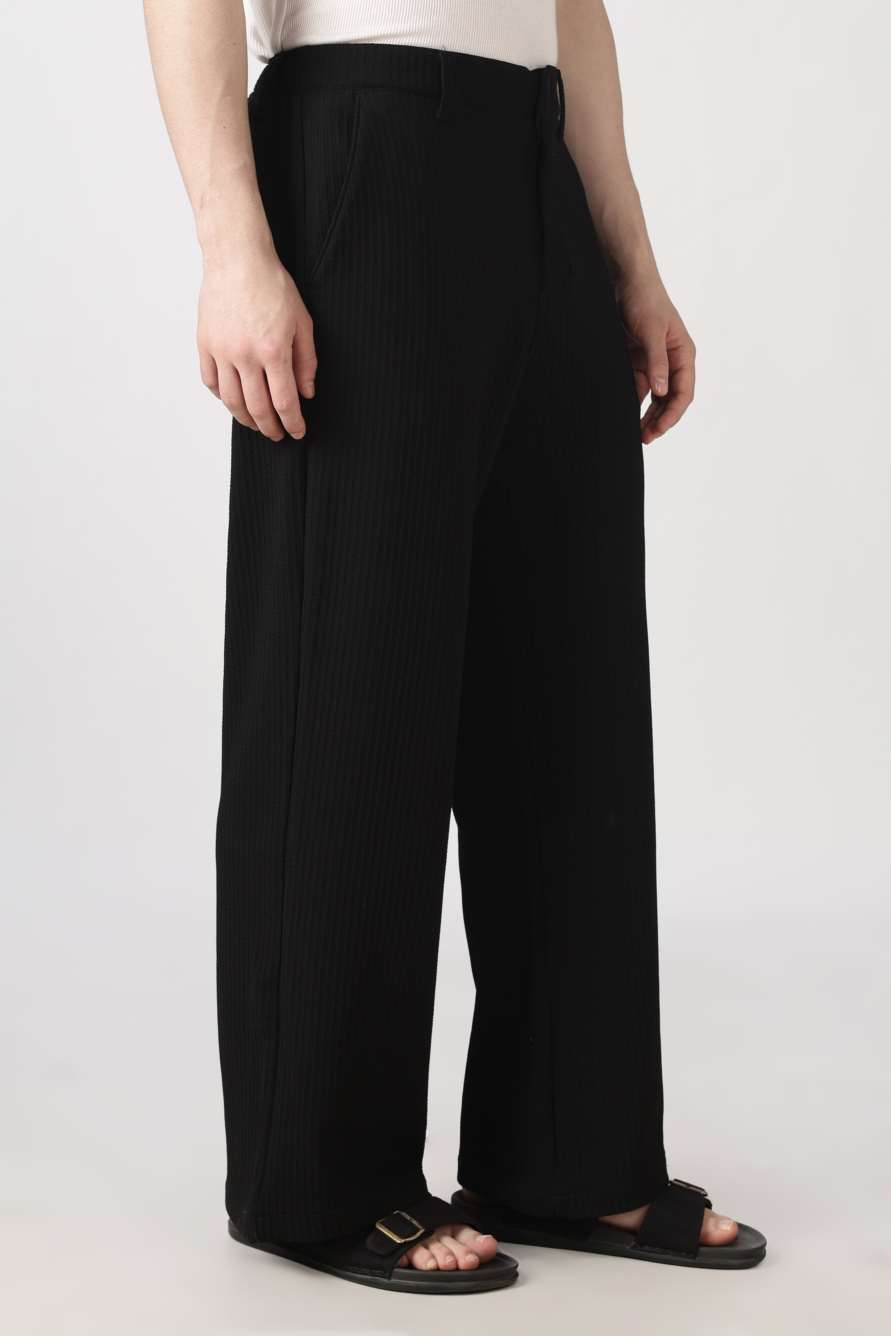 Coasta Textured Parallel Fit Black Pants