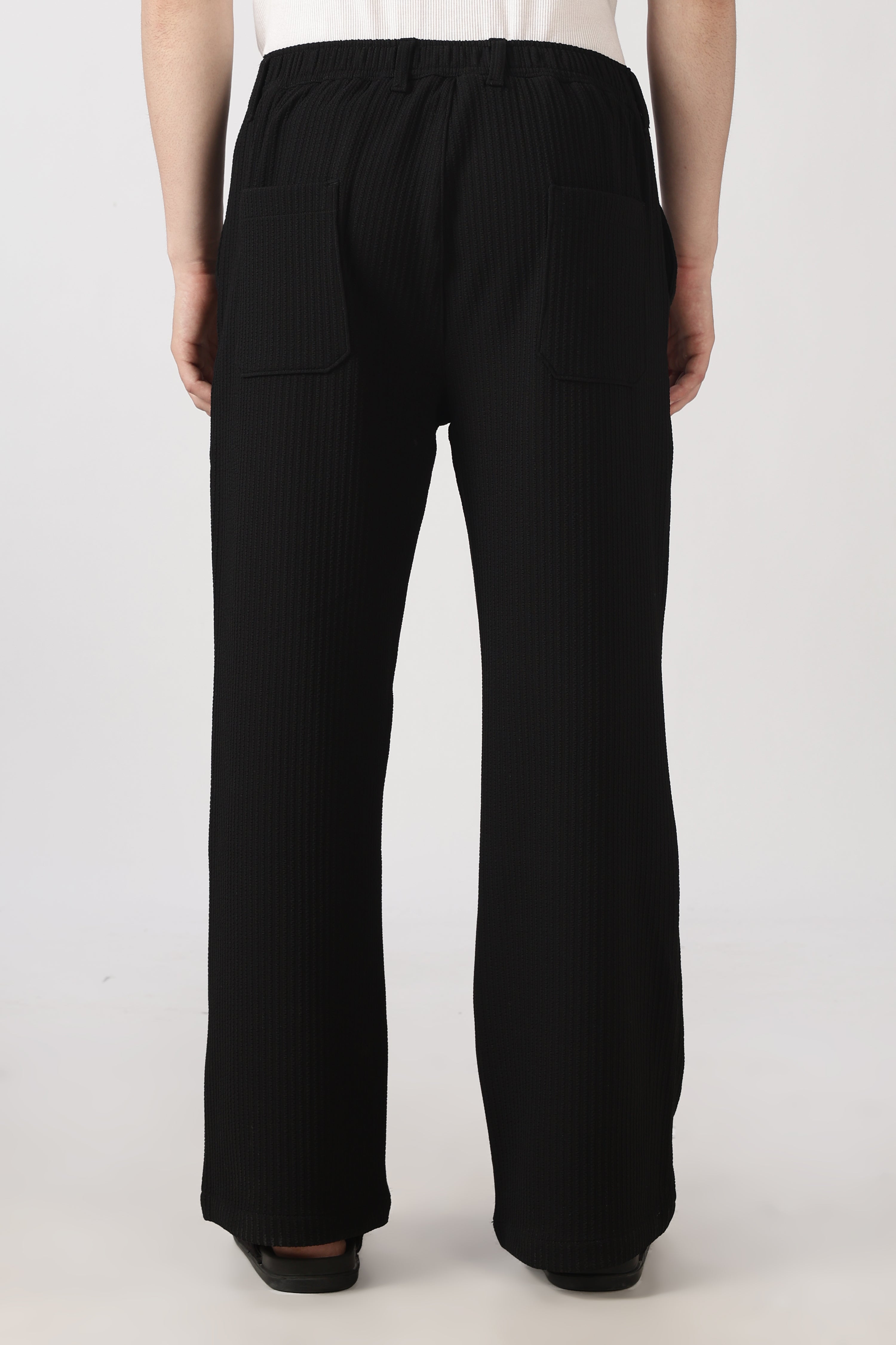 Coasta Textured Parallel Fit Black Pants