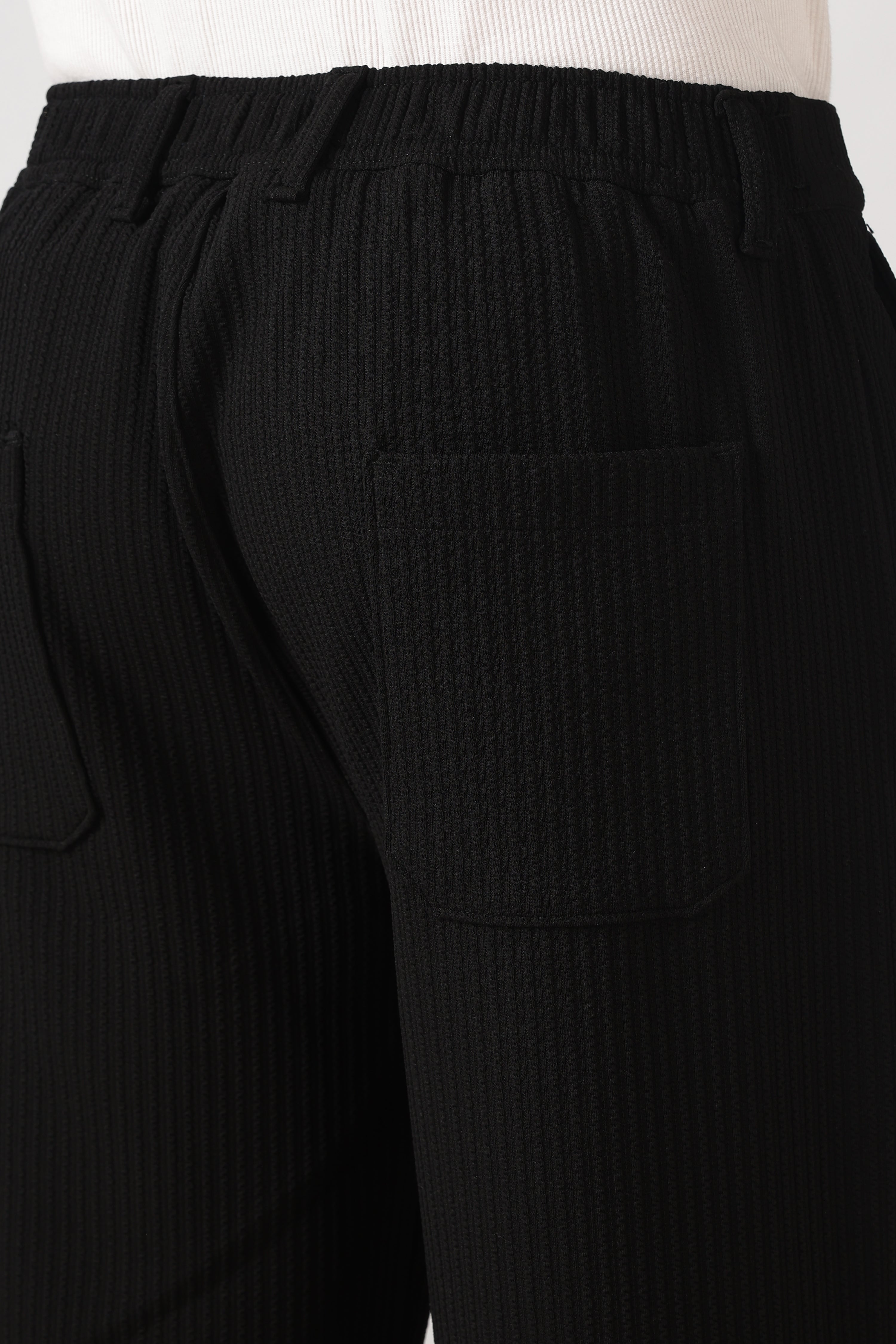 Coasta Textured Parallel Fit Black Pants