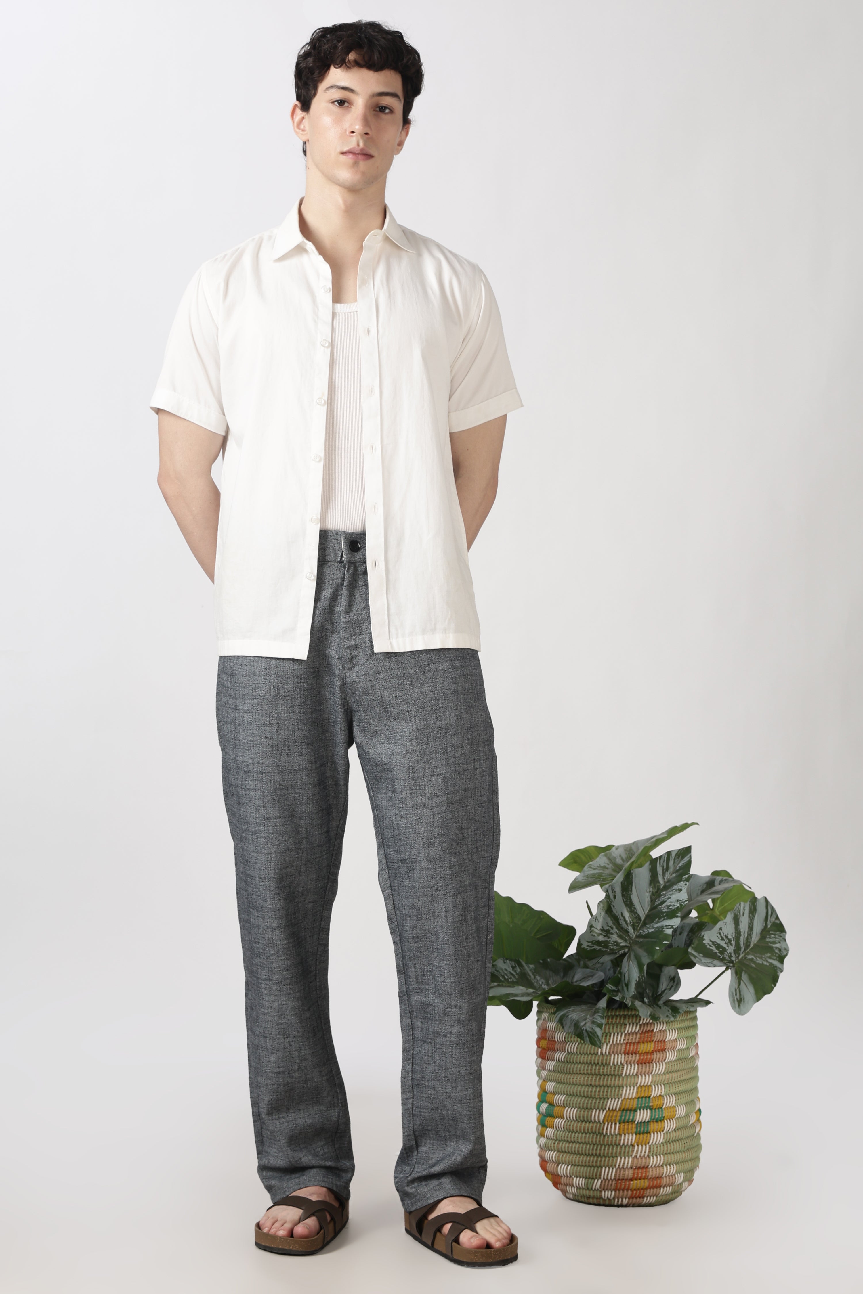 Linen-style 100% Cotton Straight Fit Grey Pant
