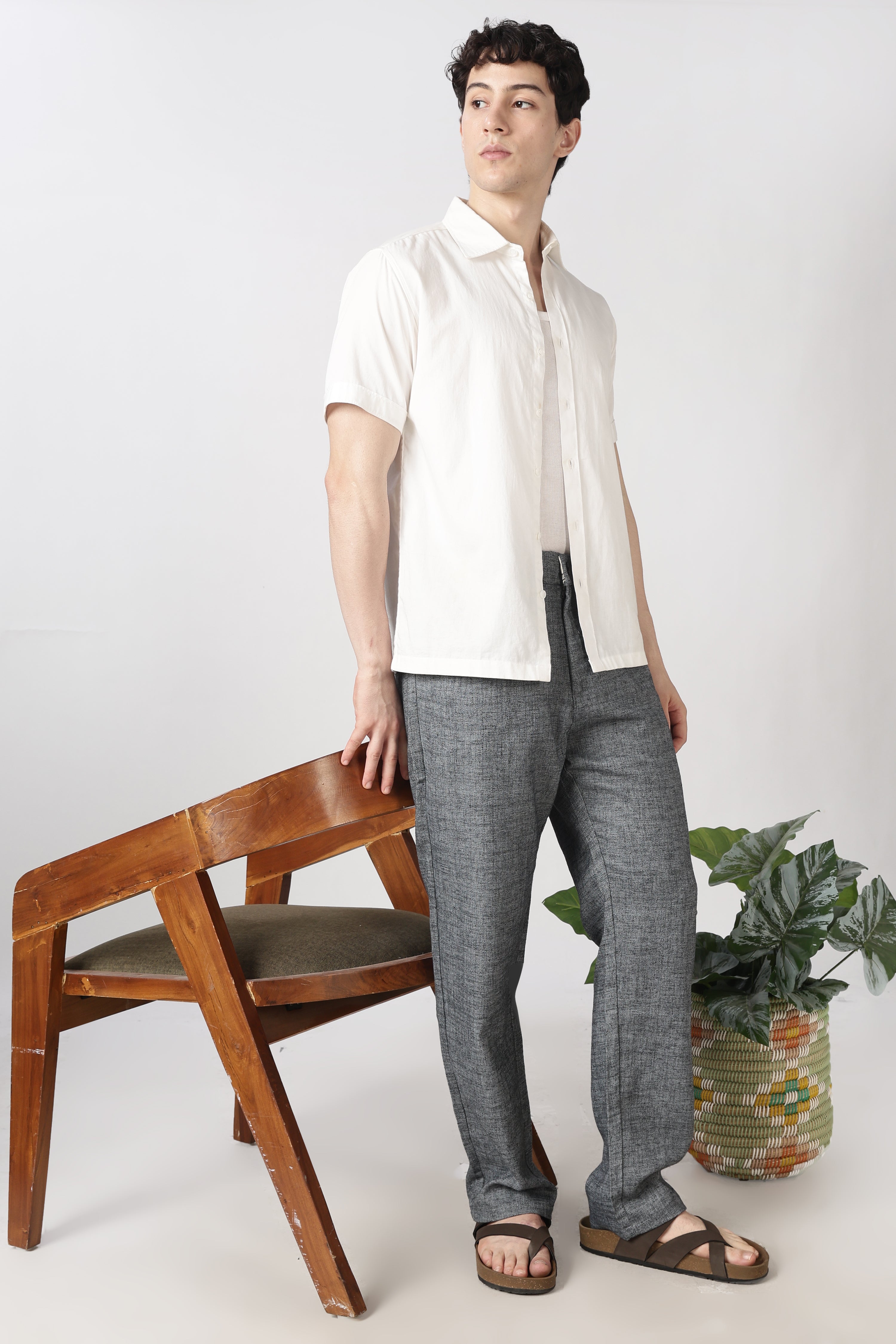 Linen-style 100% Cotton Straight Fit Grey Pant