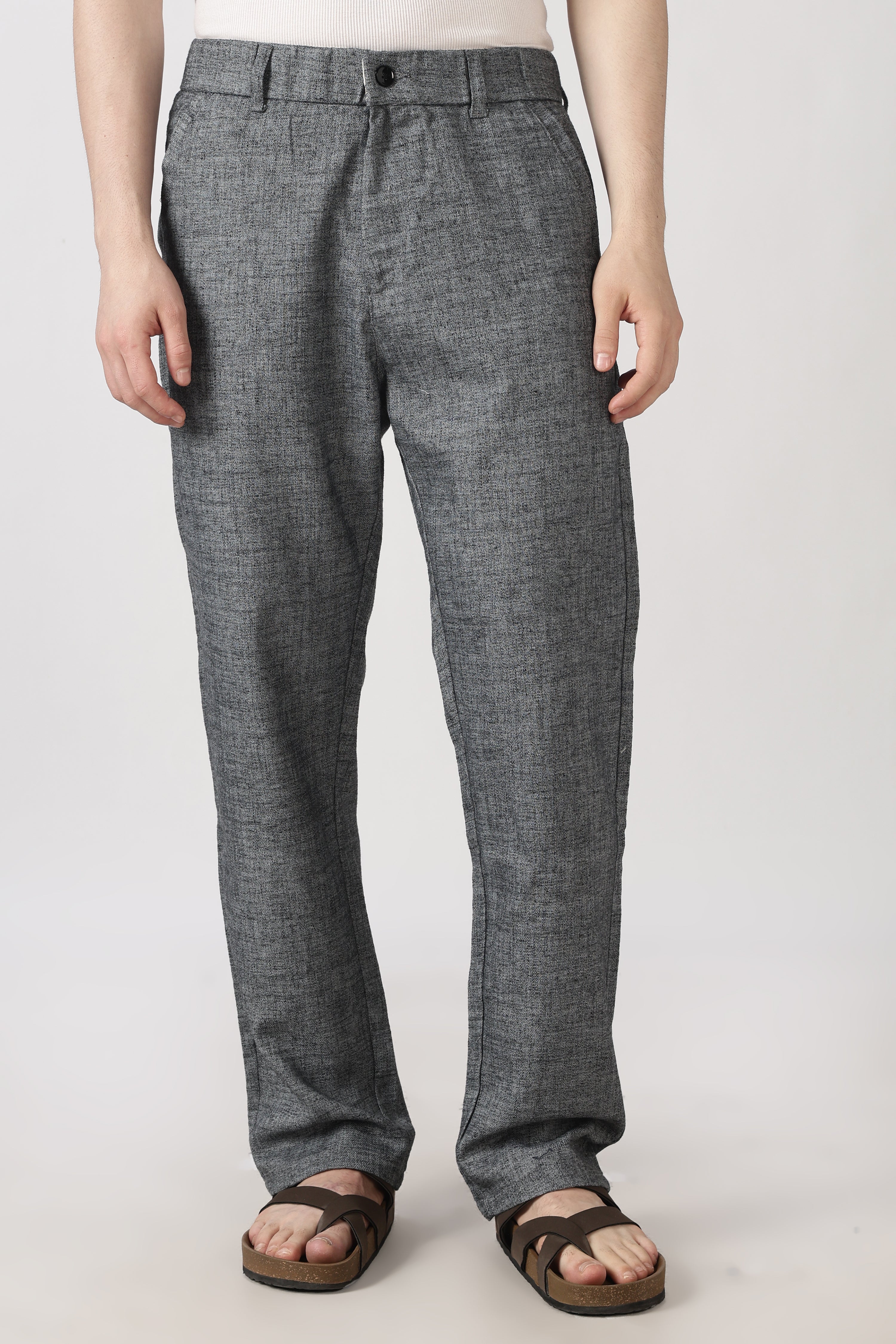 Linen-style 100% Cotton Straight Fit Grey Pant