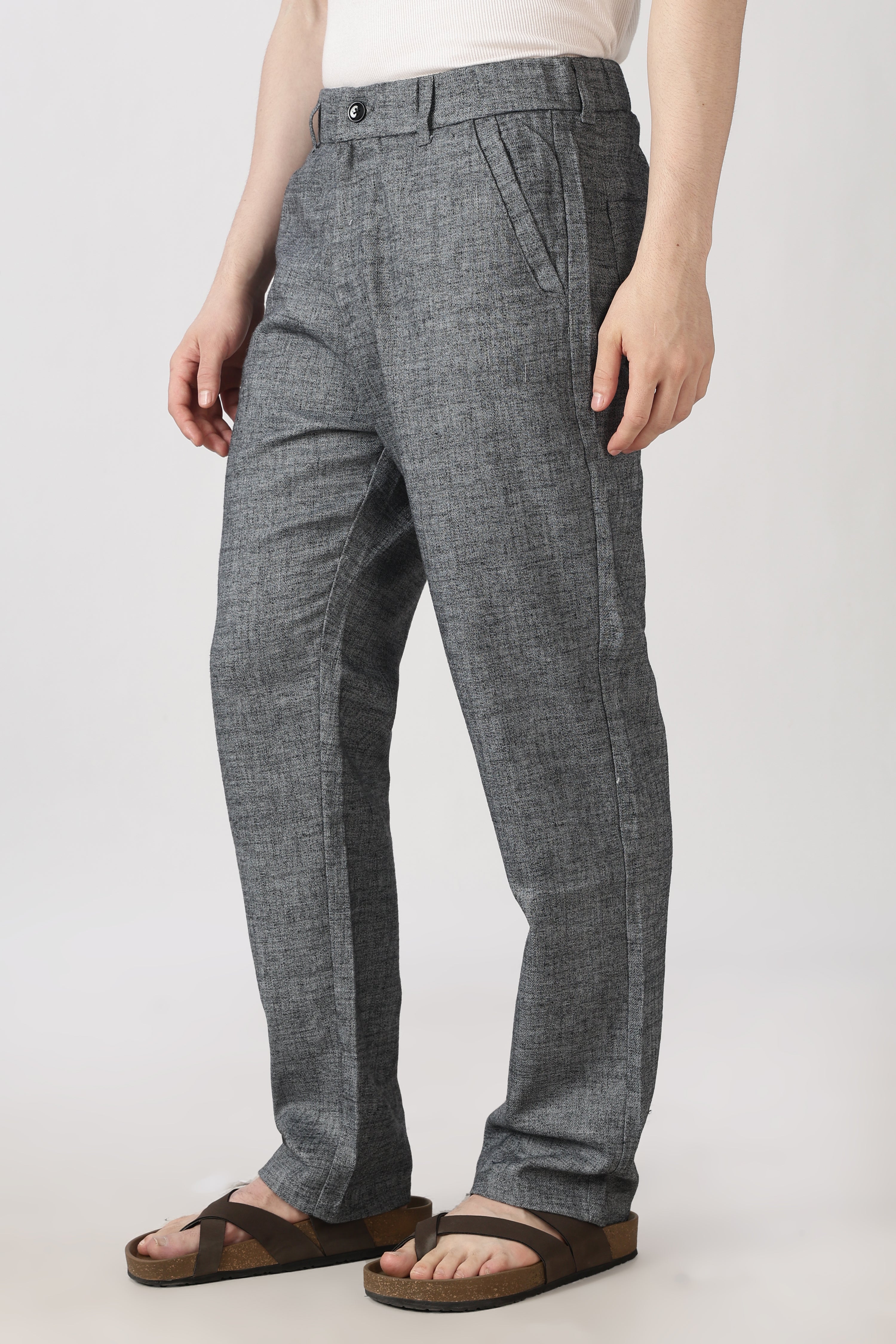 Linen-style 100% Cotton Straight Fit Grey Pant