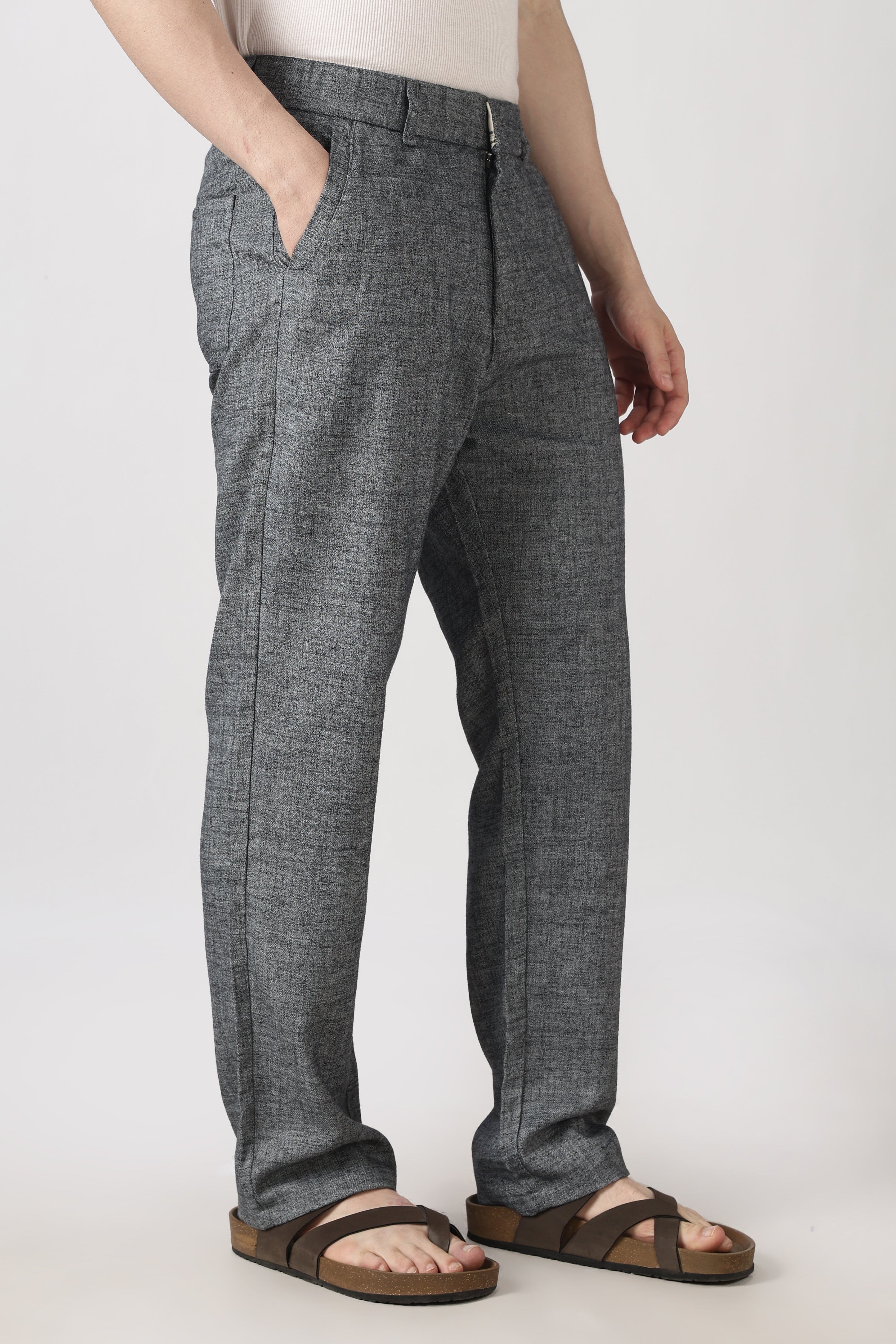 Linen-style 100% Cotton Straight Fit Grey Pant