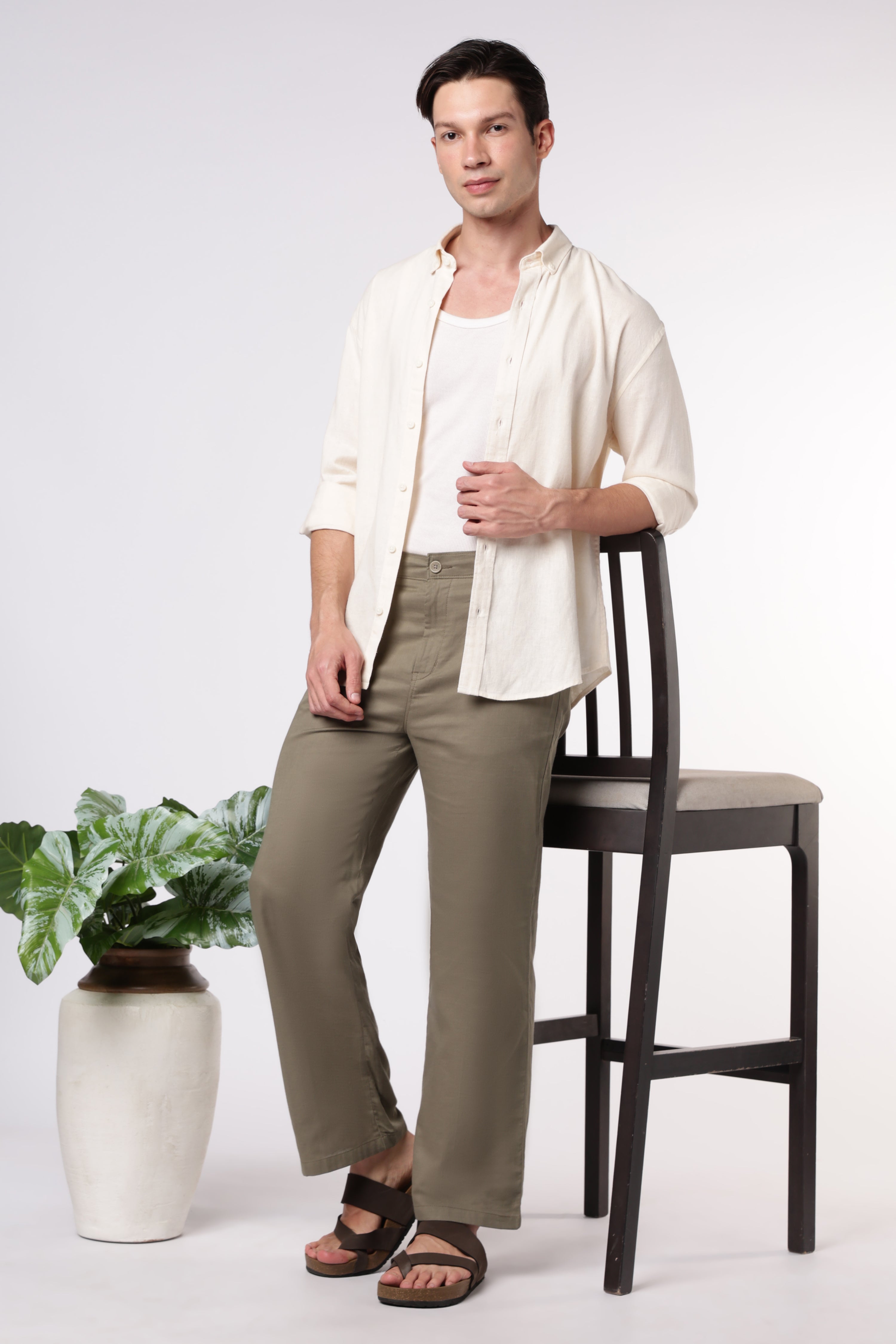 Linen-style 100% Cotton Straight Fit Mint Green Pant
