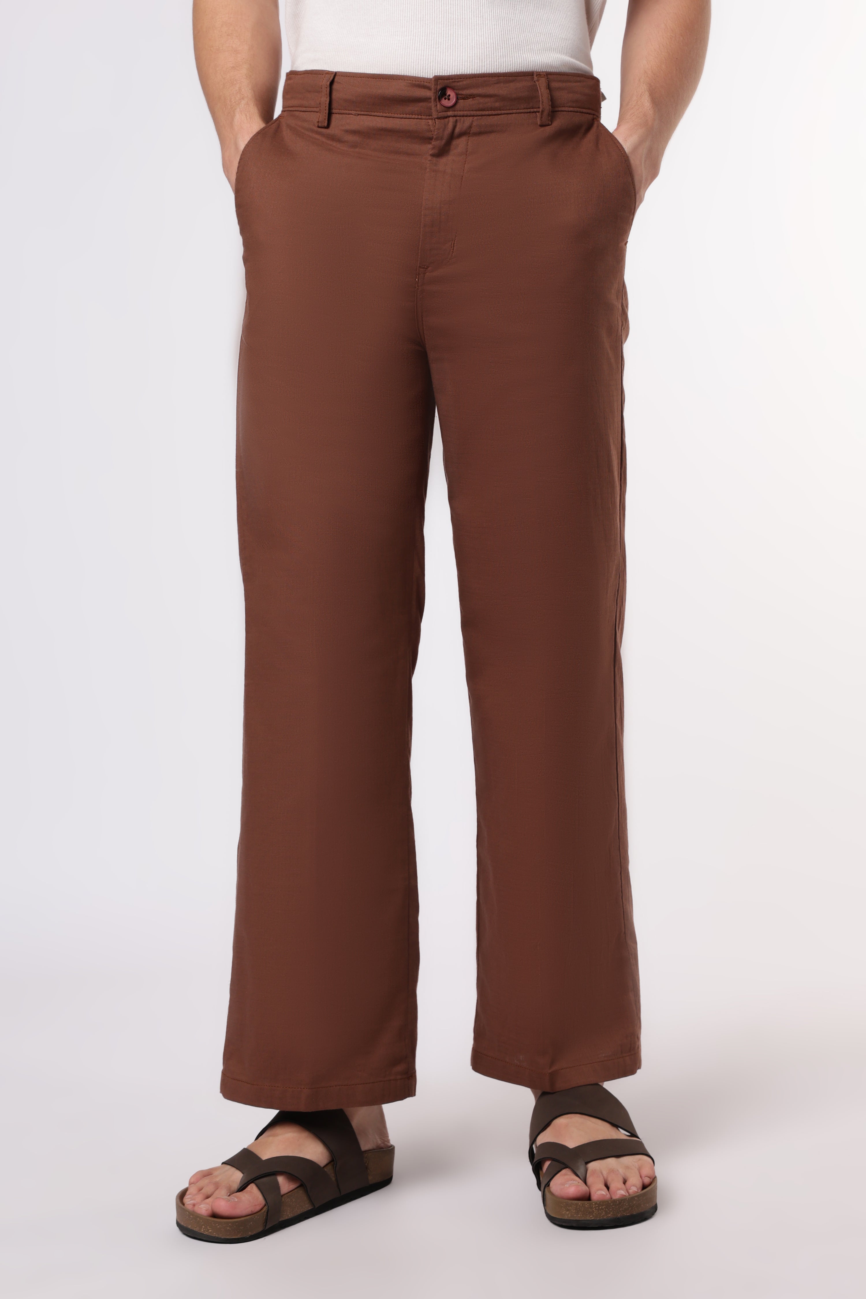 Linen-style 100% Cotton Straight Fit Brown Pant