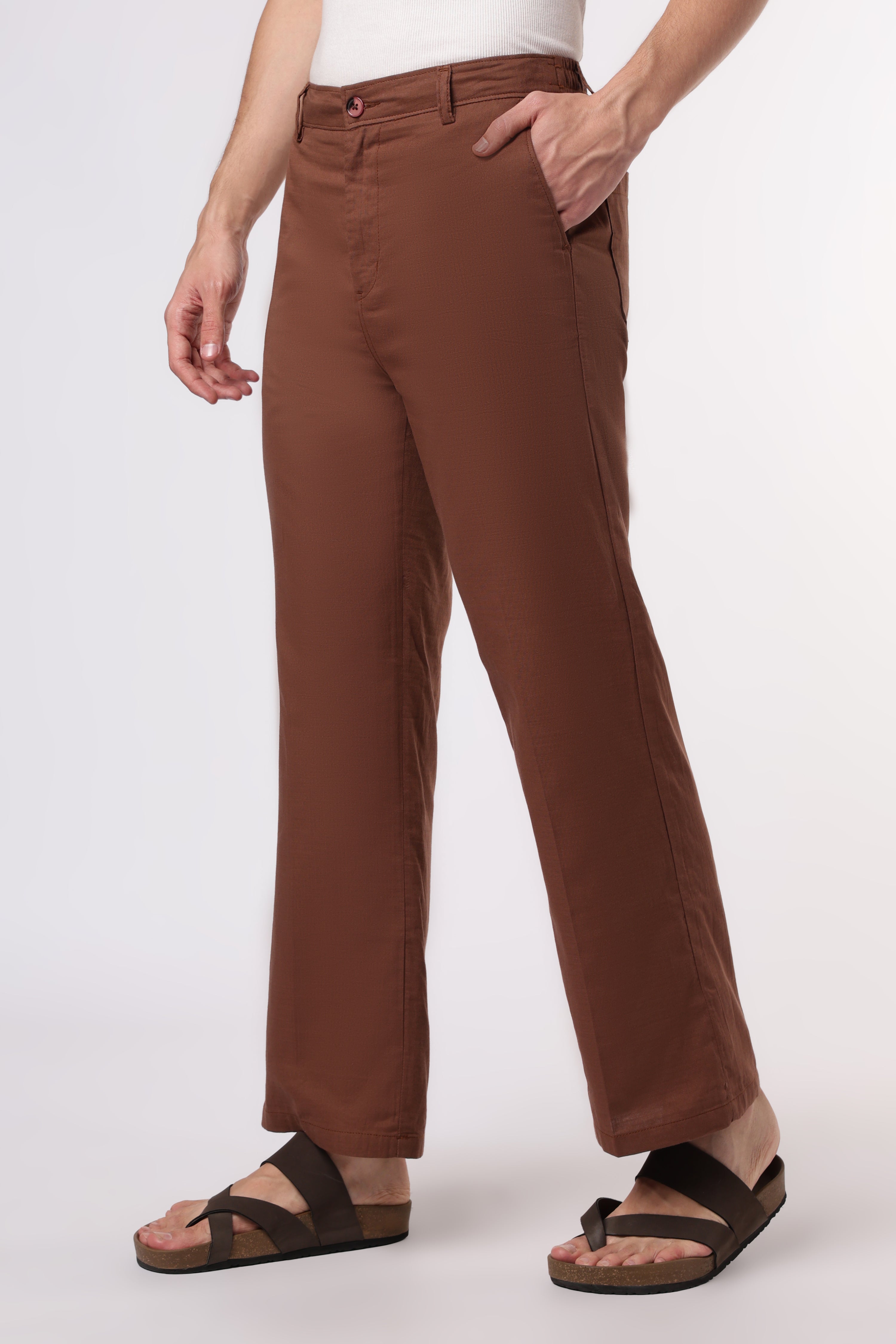 Linen-style 100% Cotton Straight Fit Brown Pant