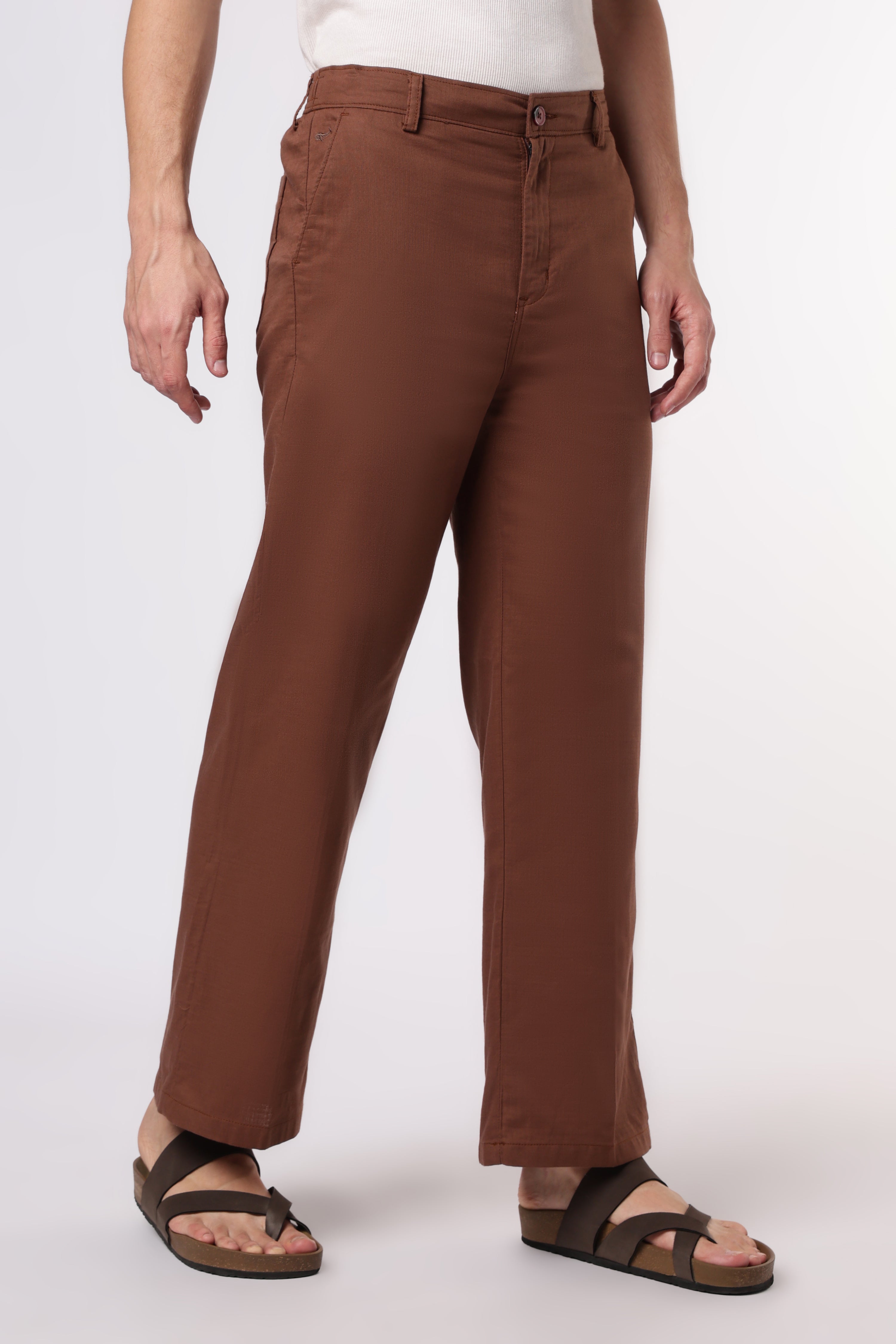 Linen-style 100% Cotton Straight Fit Brown Pant