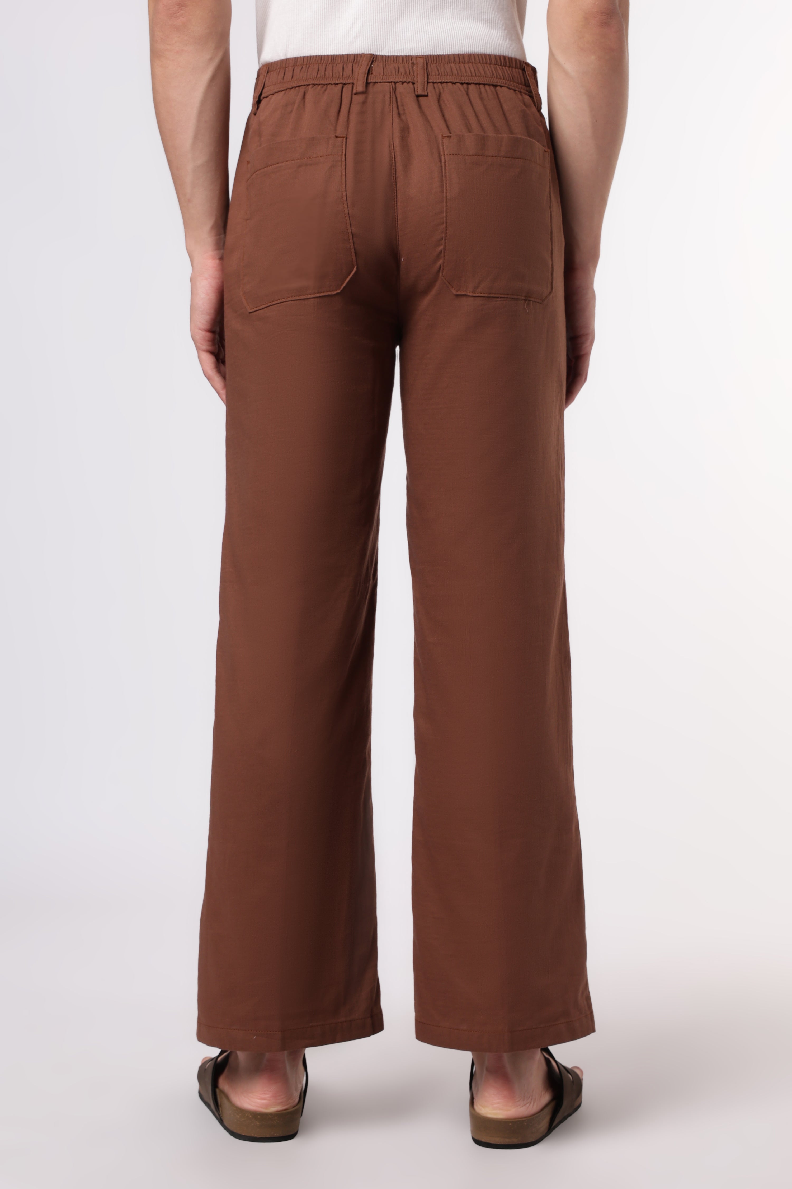 Linen-style 100% Cotton Straight Fit Brown Pant