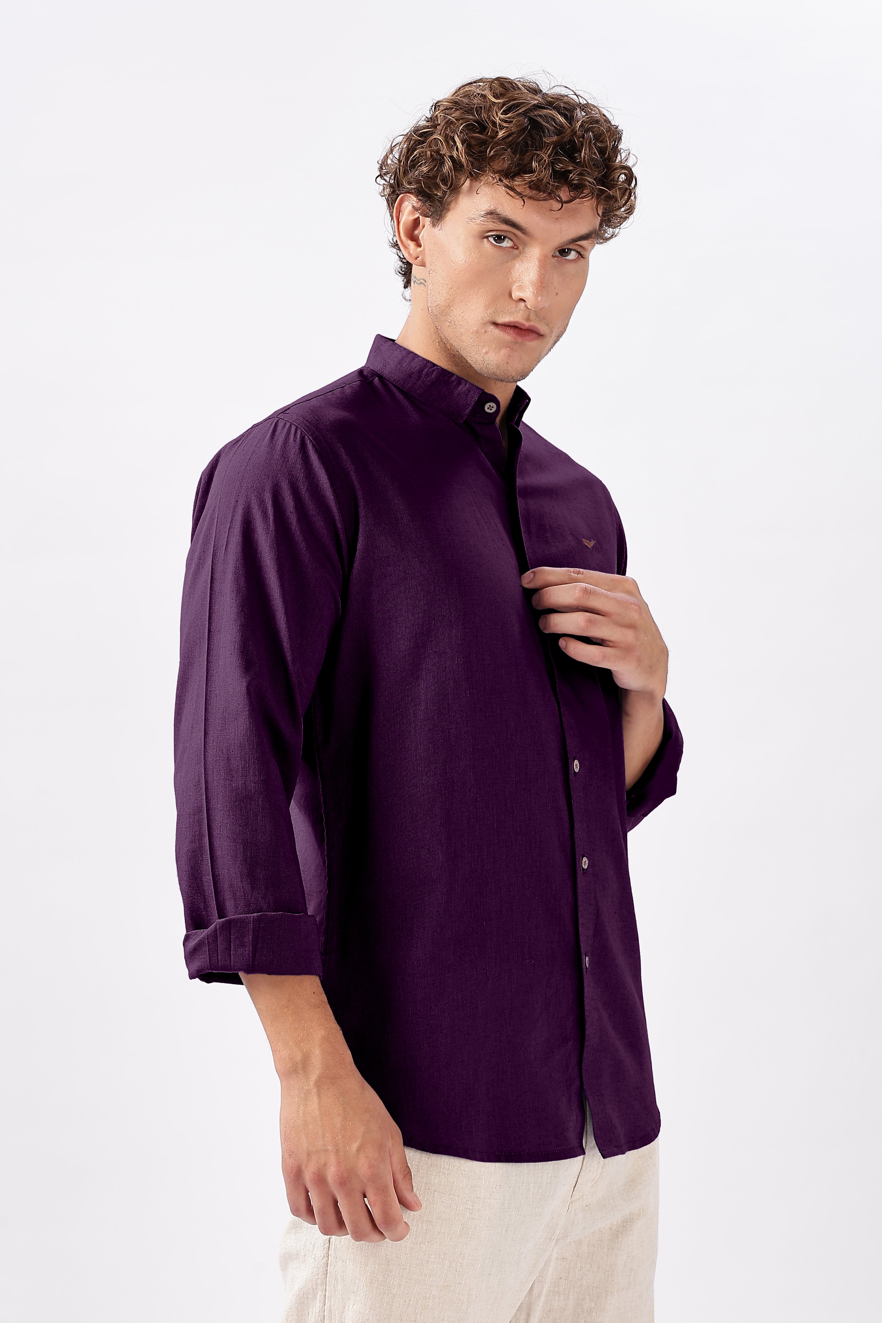 Buy Aubergine Cotton-Linen Regular Fit Purple Essential Shirt