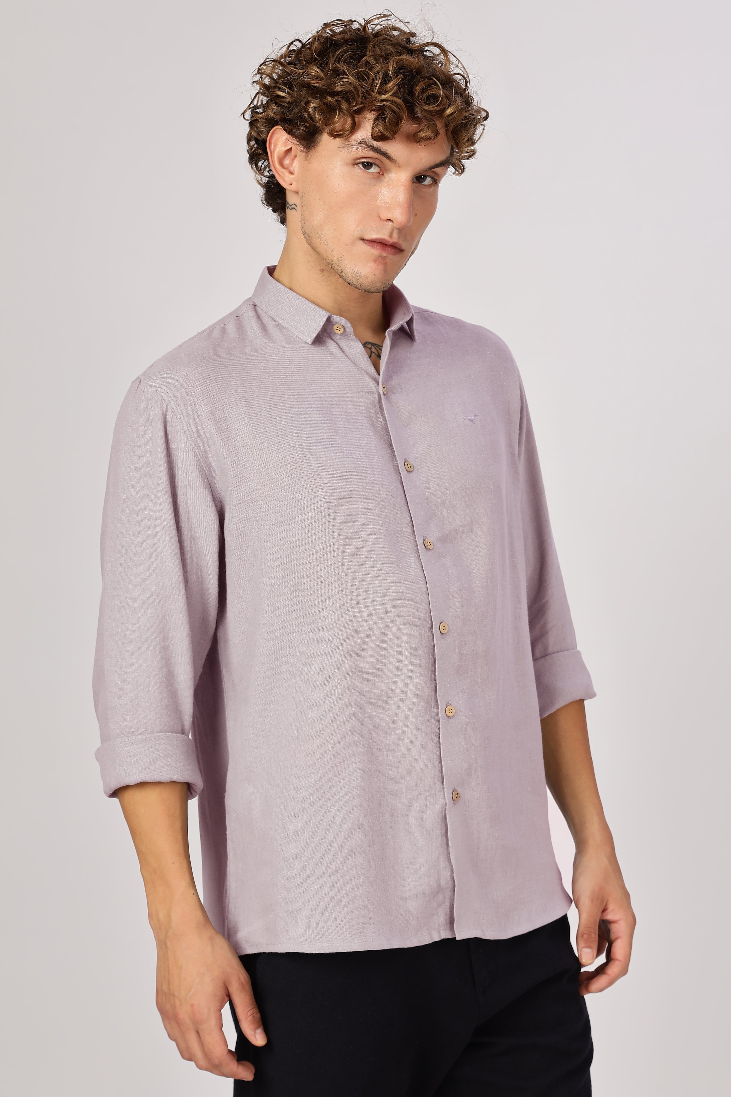 Dusty Purple 100% Linen 44 Lea Shirt