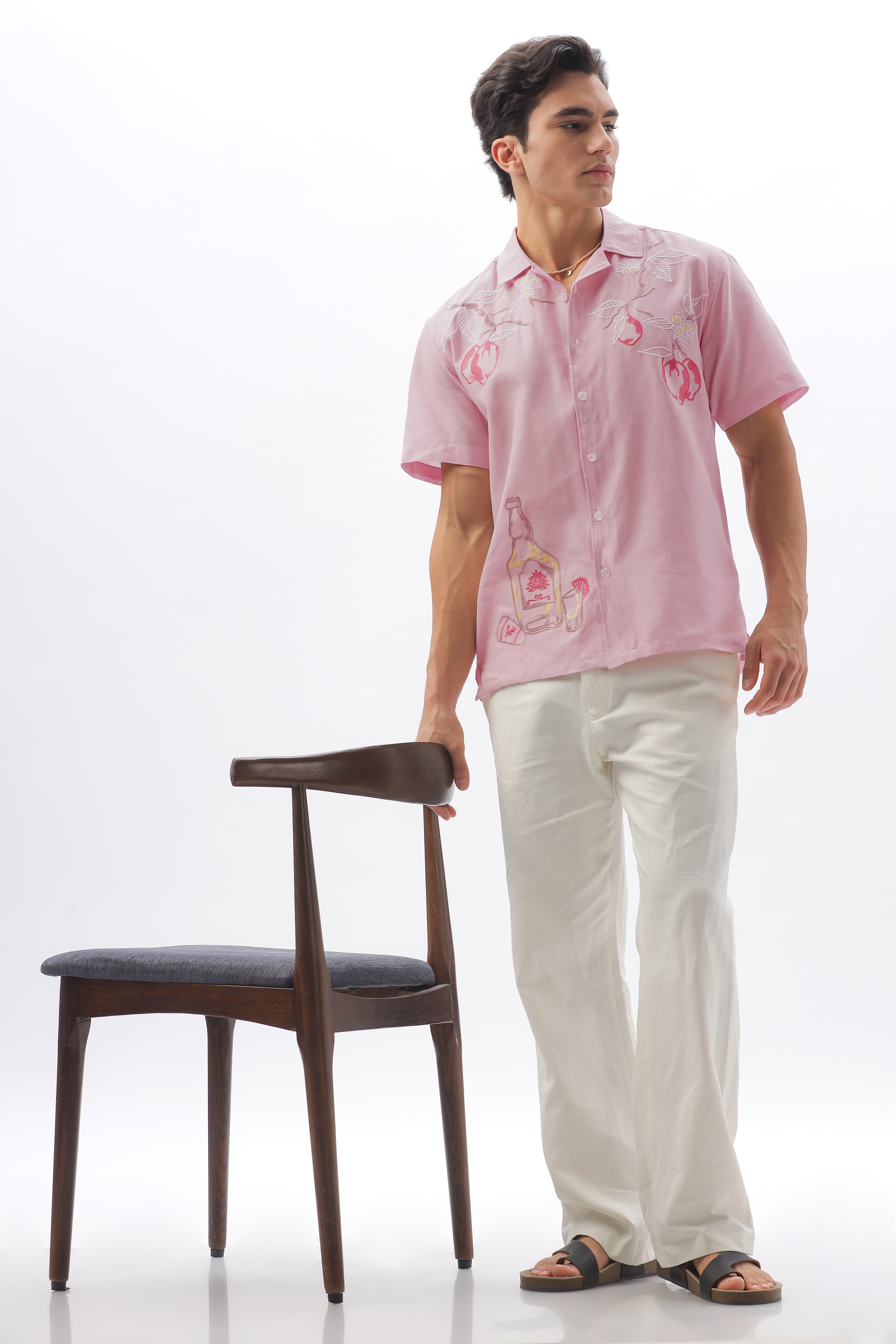 Best Seller Pink Floral Embroidery Box Fit Shirt
