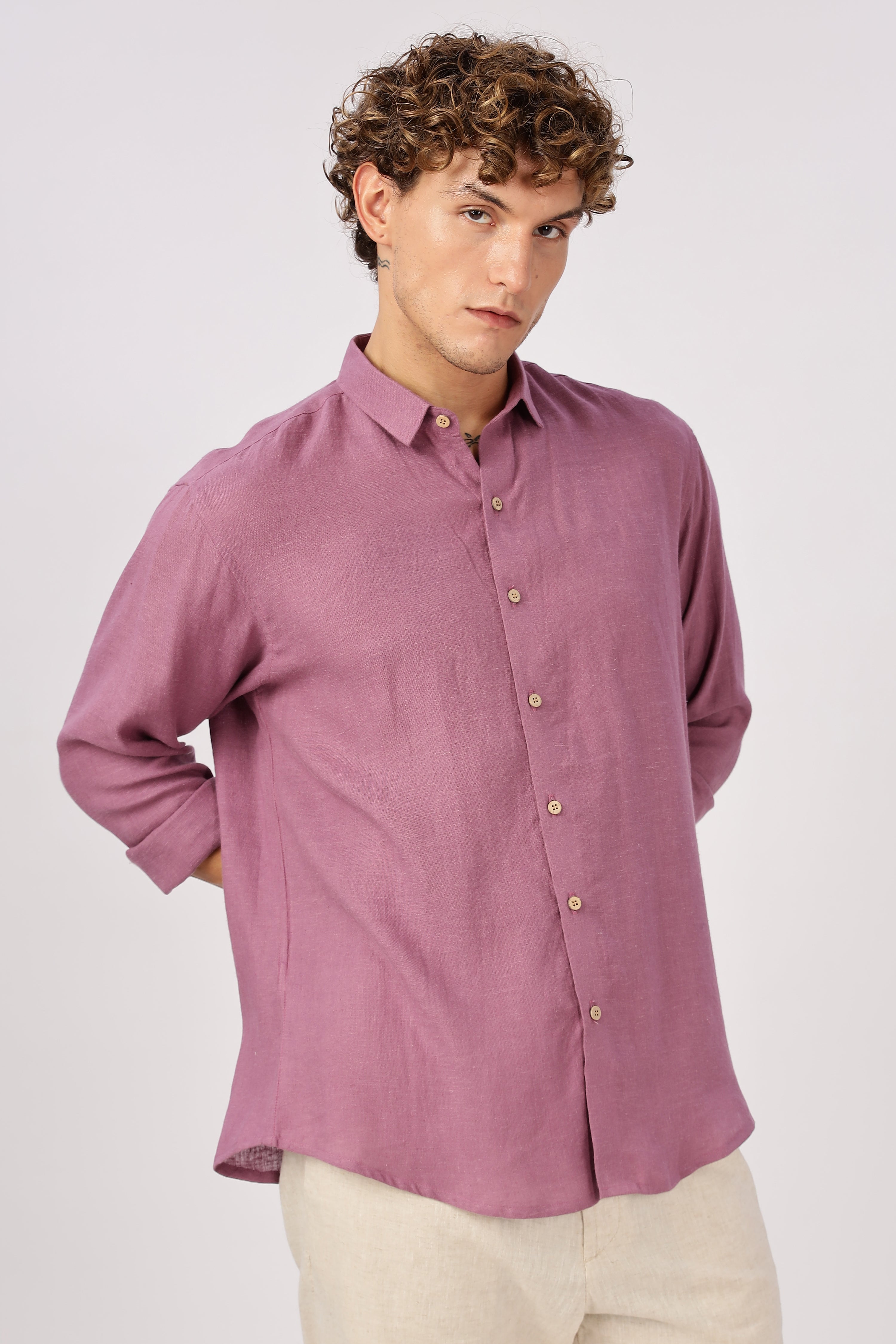 Mauve 100% Linen 44 Lea Shirt