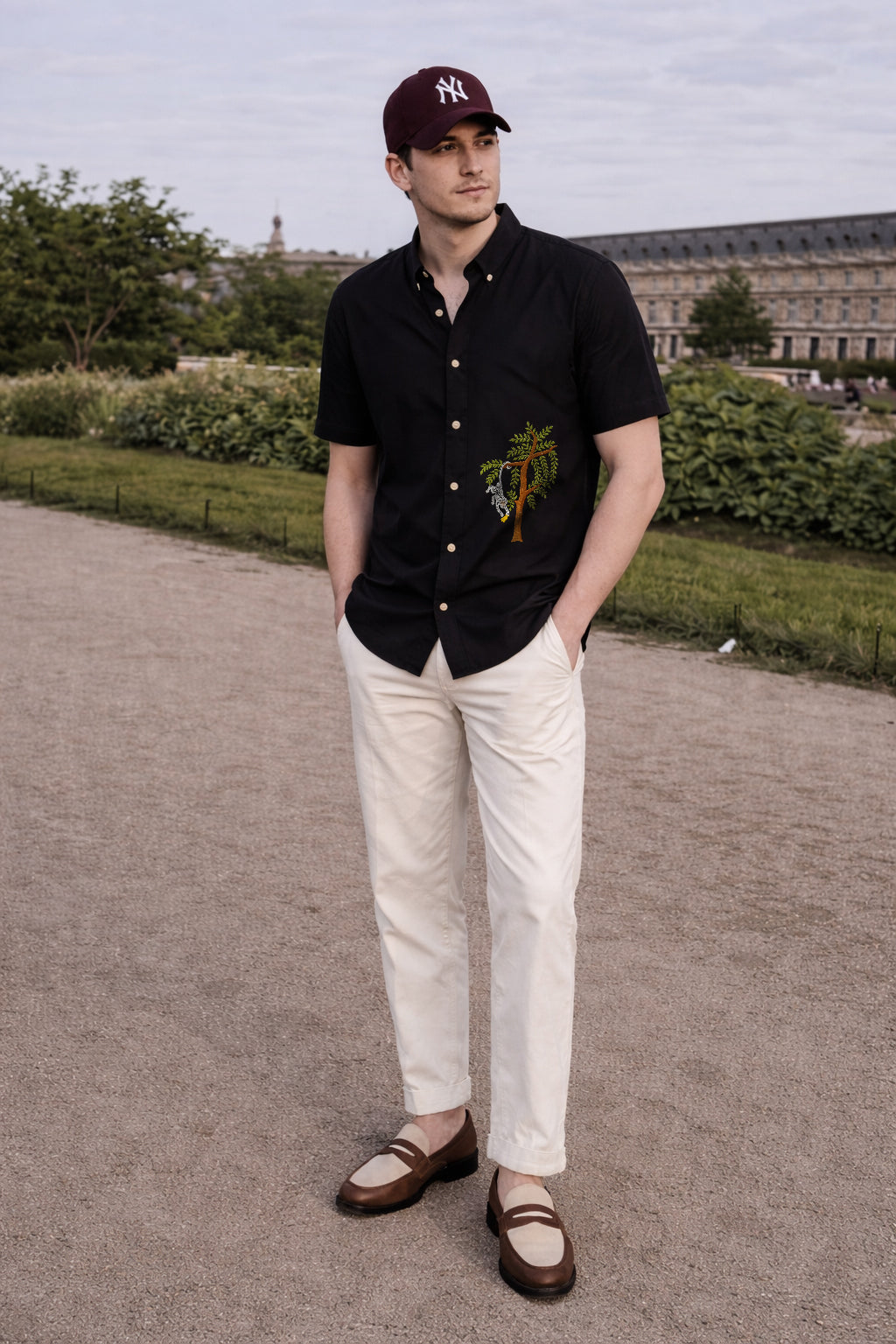 Banana Heist in Burma Cotton Regular Fit Black Embroidered Shirt