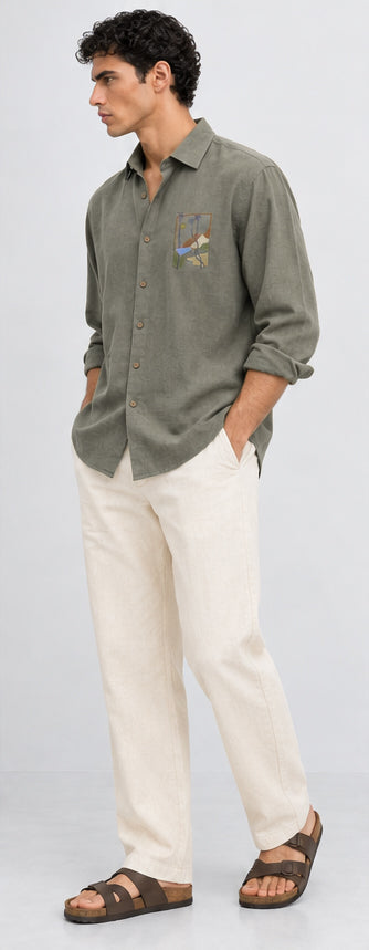 Sundowner Mirage Cotton Regular Fit Mint Green Embroidered Shirt
