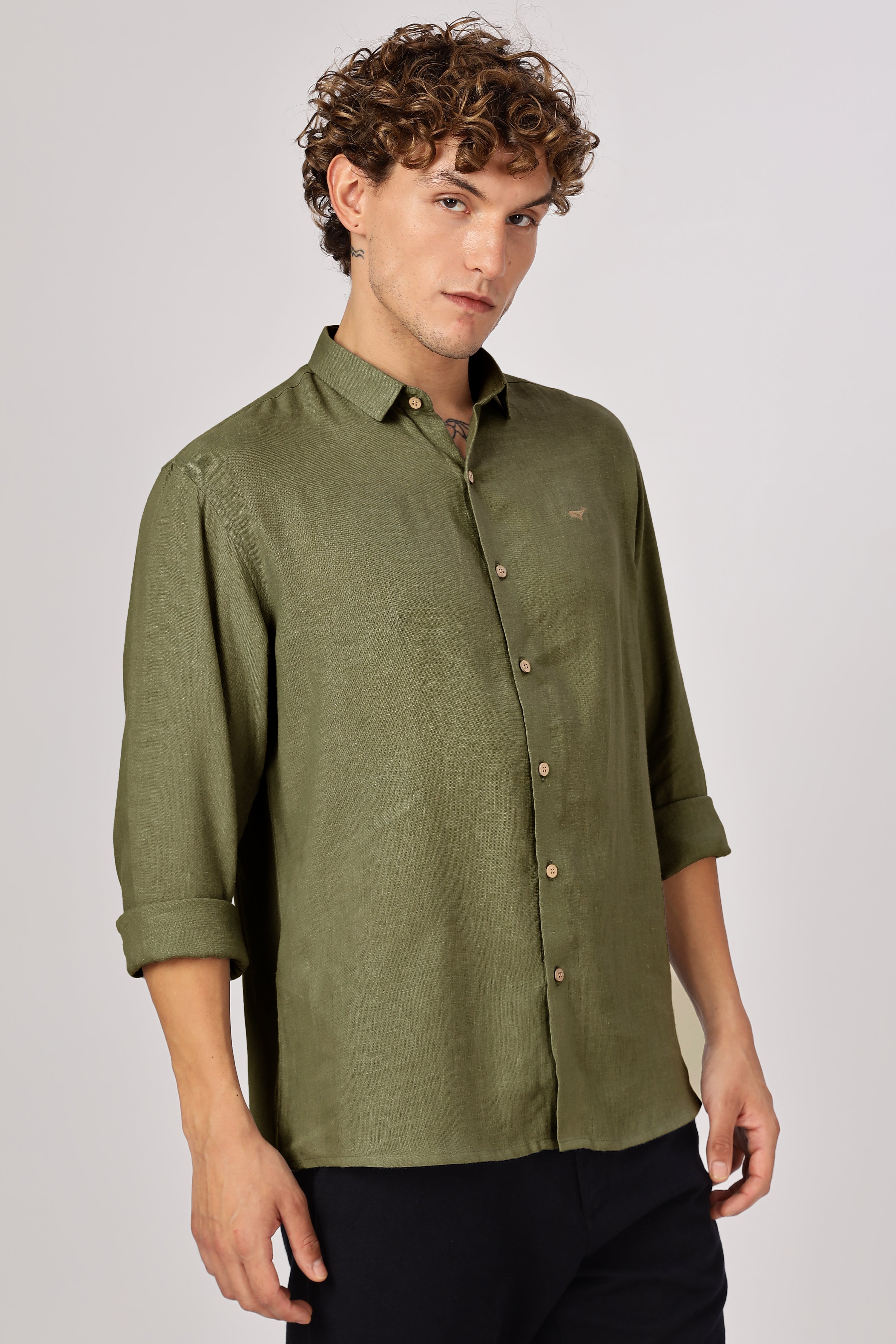 Green 100% Linen 44 Lea Shirt