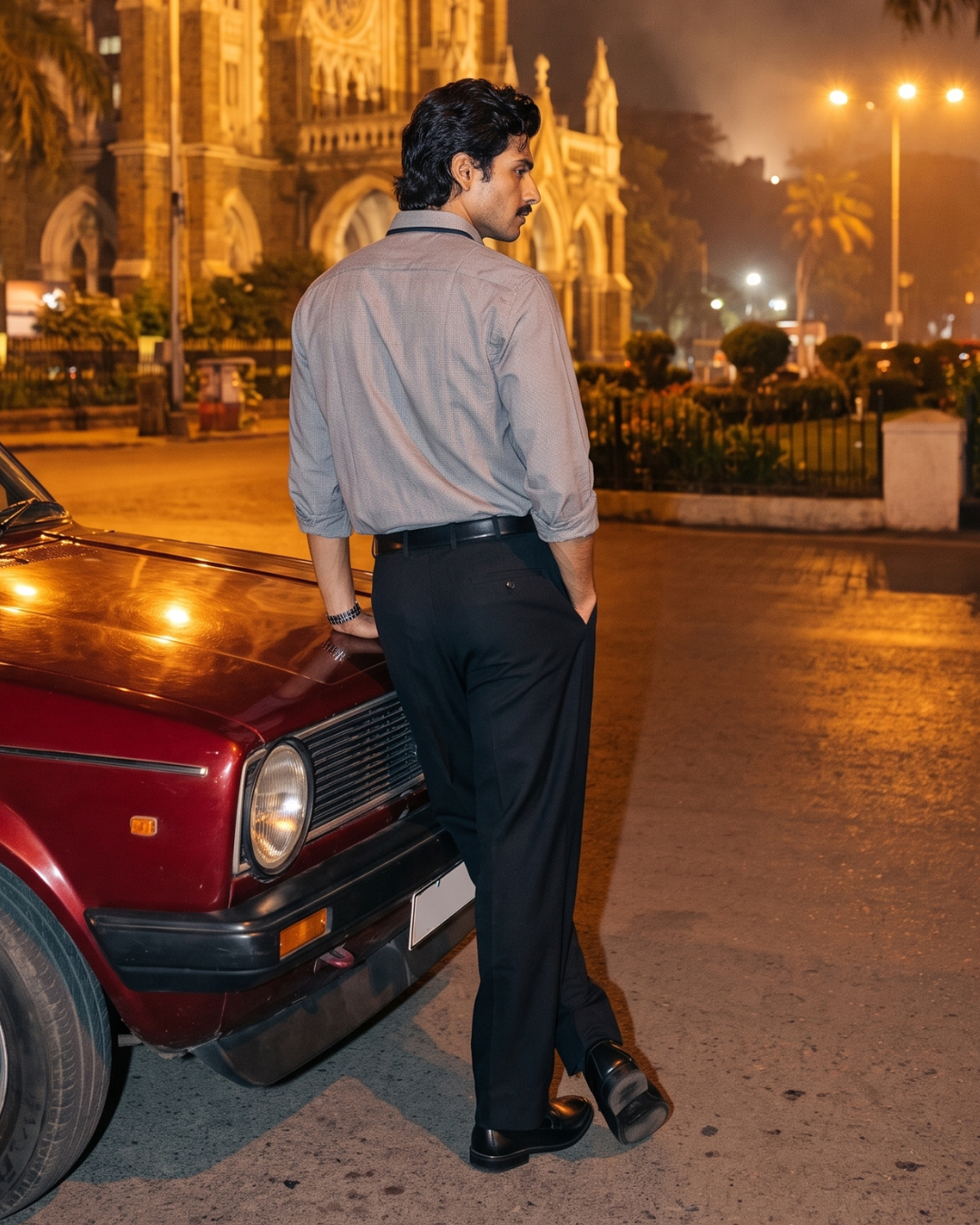 Midnight Grey Grid–Tonal Buttons With Contrast Collar Shirt