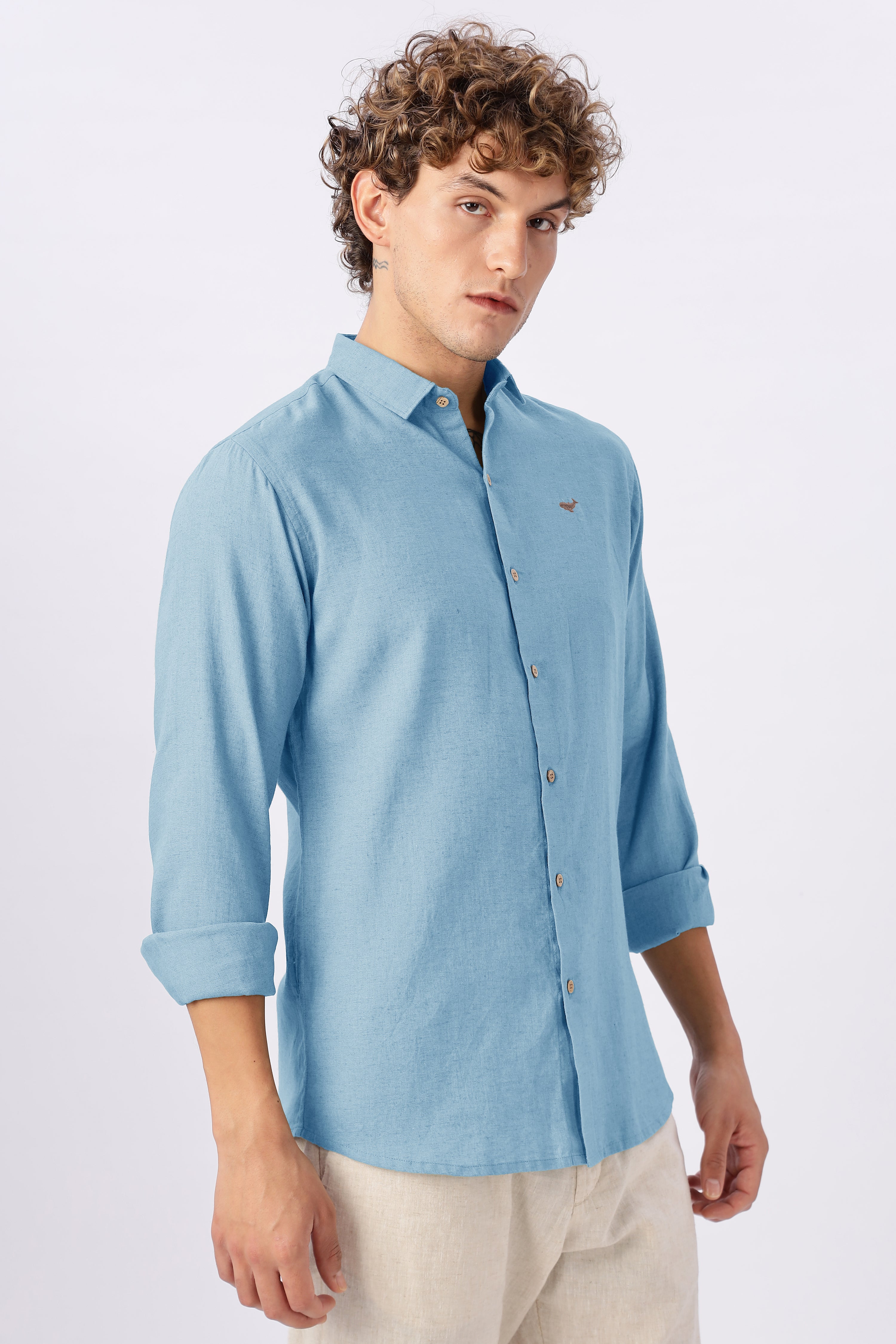 Pastel Blue 100% Linen 44 Lea Shirt