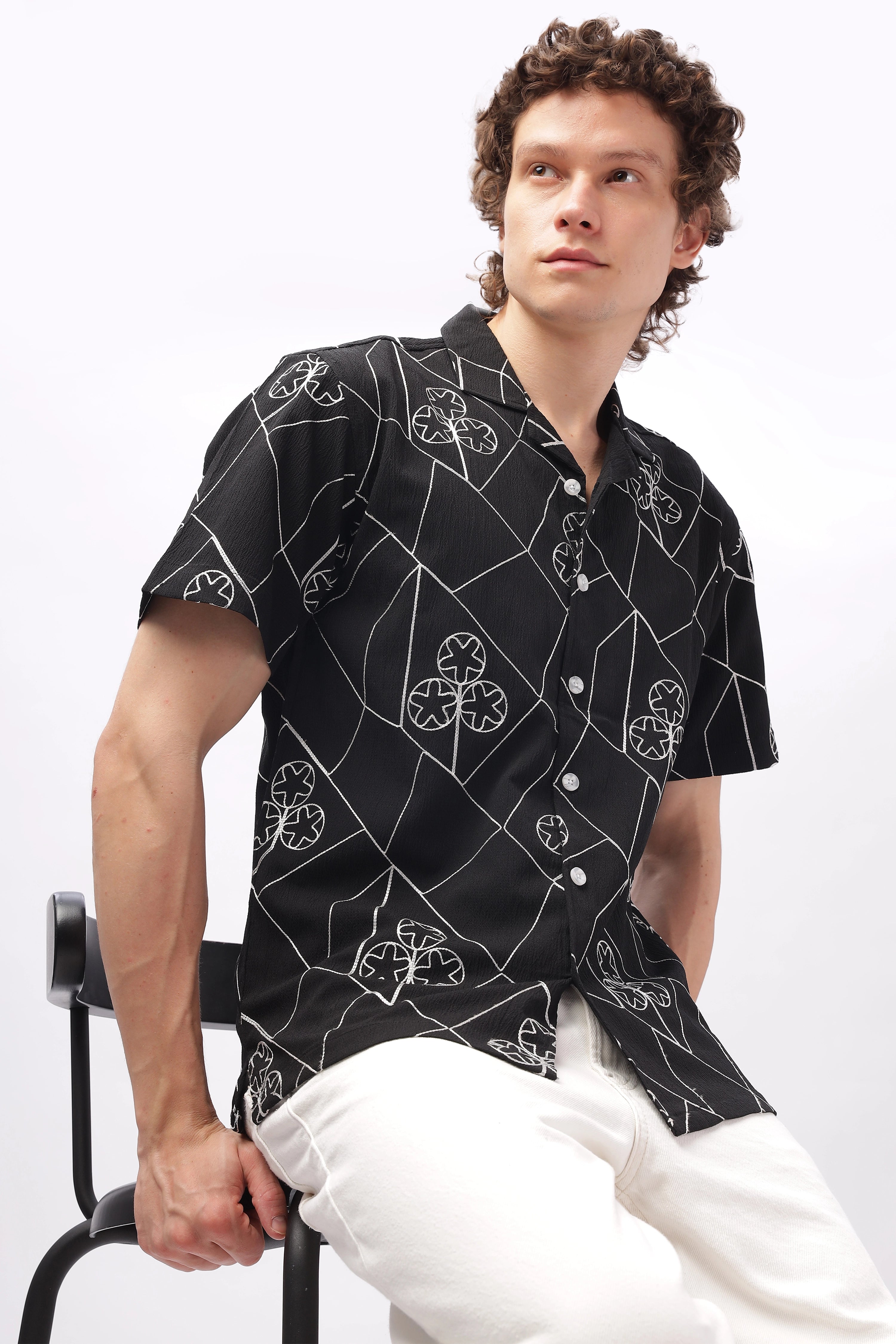 All Over Embroidery Camp Collar Shirt