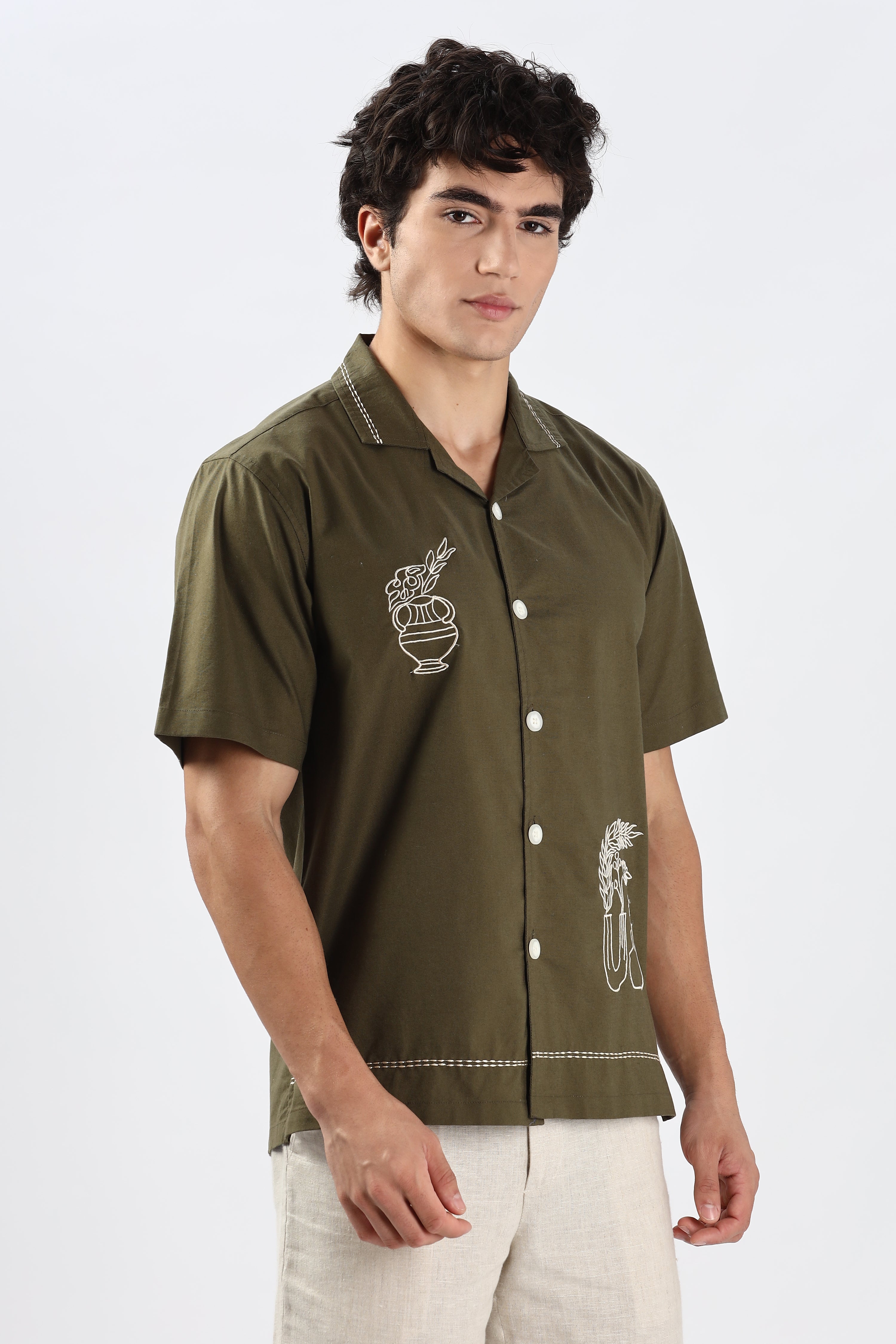 Oslo Olive Pottery Embroidery Shirt