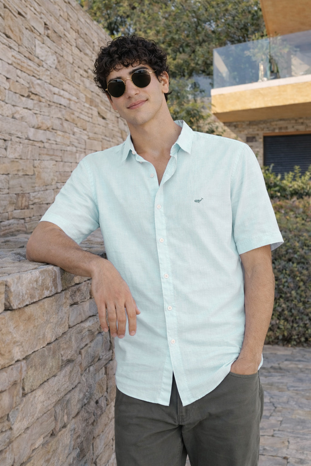 Coastal Drift Cotton-Linen Regular Fit Sky Blue Shirt