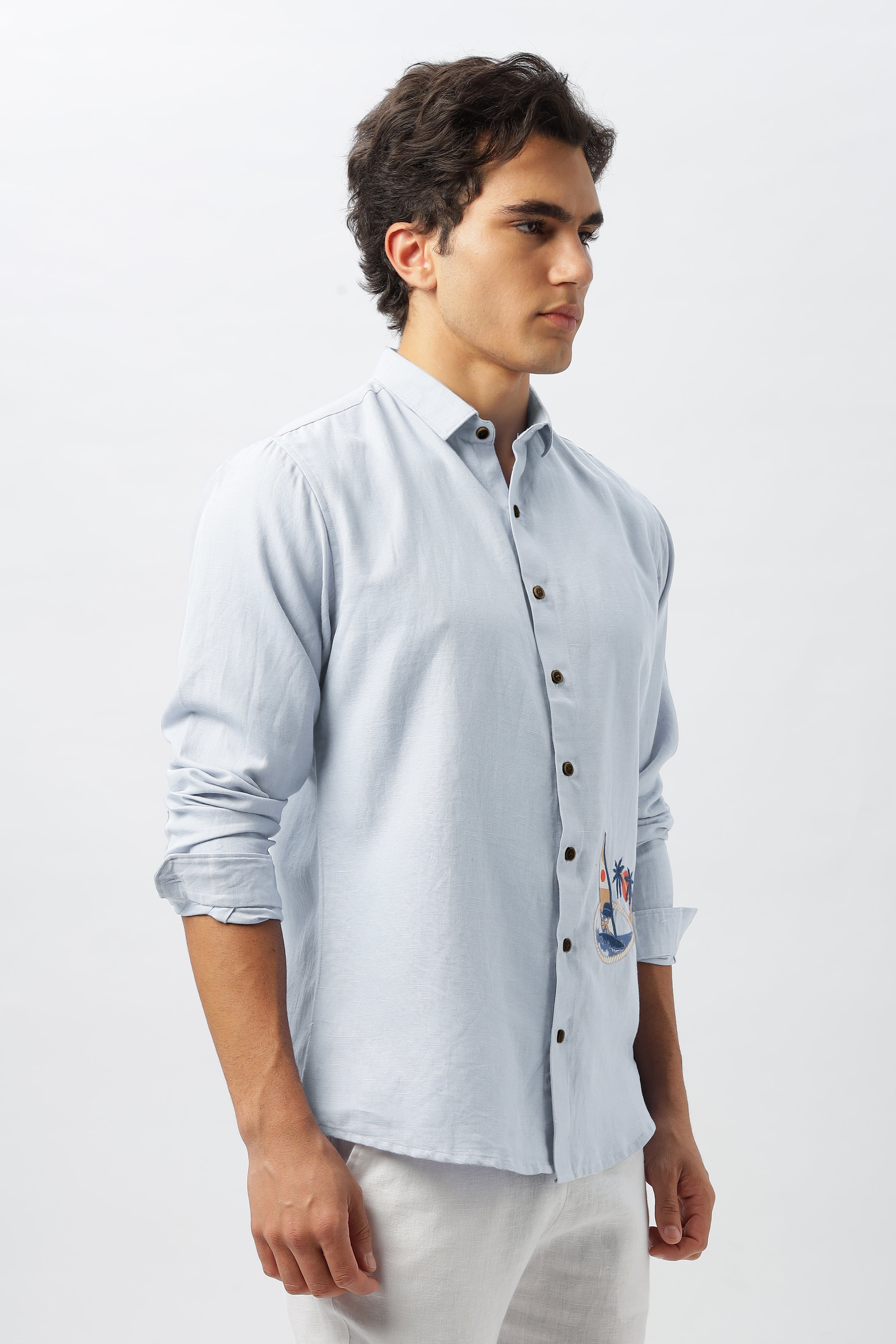 Sundown Sail Blue Embroidered Shirt