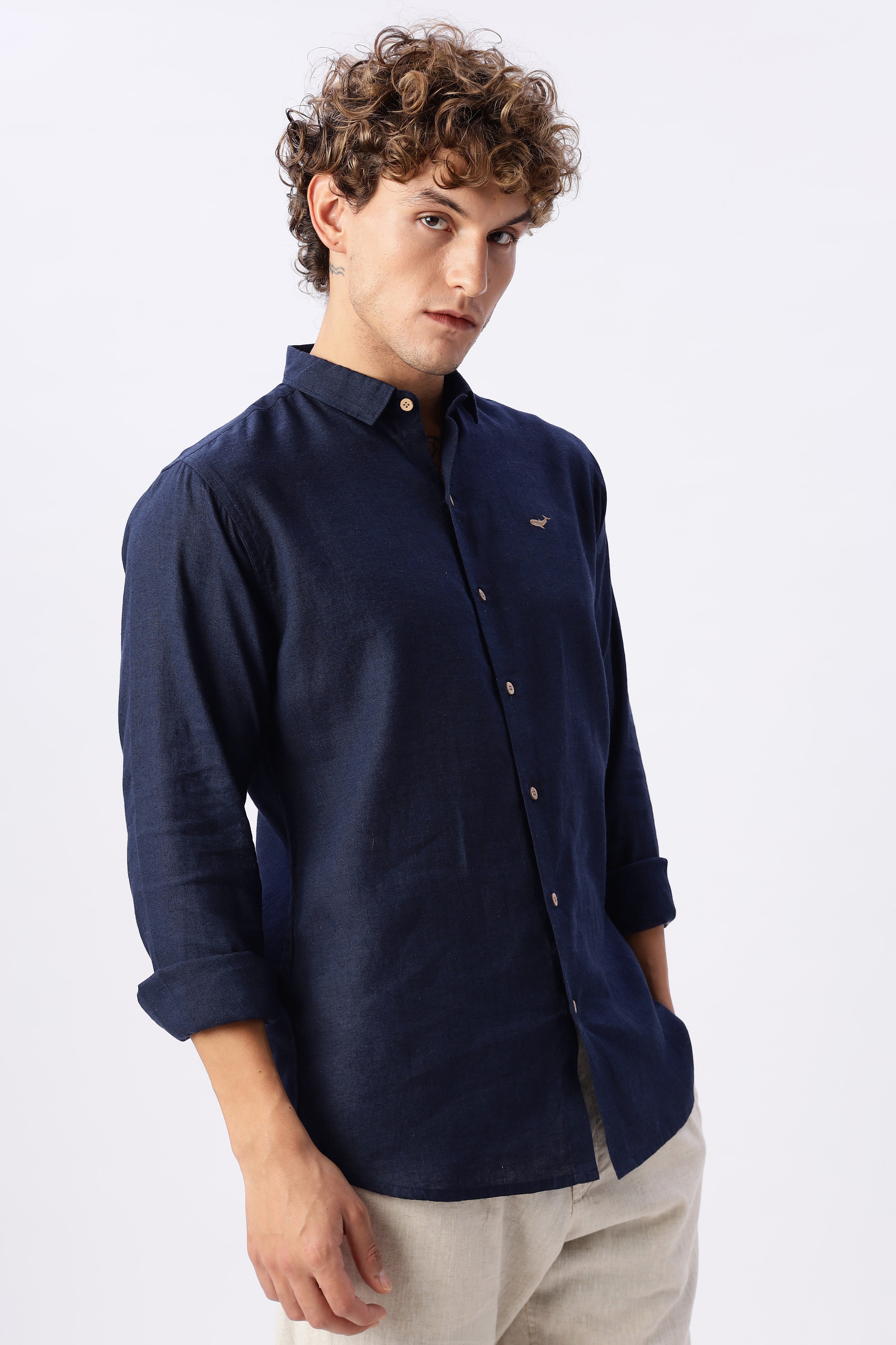 Navy blue 100% Linen 44 Lea Shirt