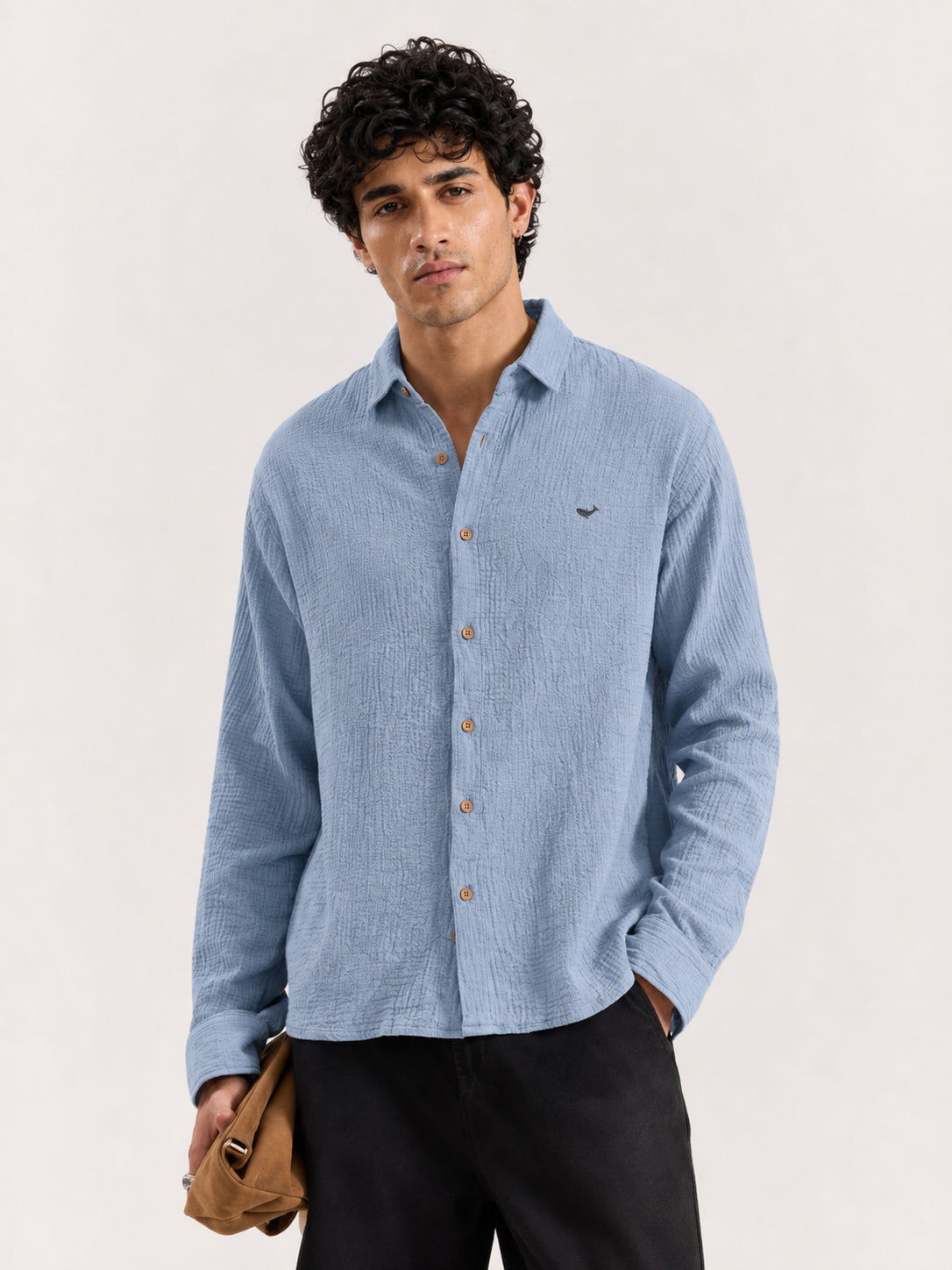 Patna Blue Double Cloth 100% Cotton Shirt