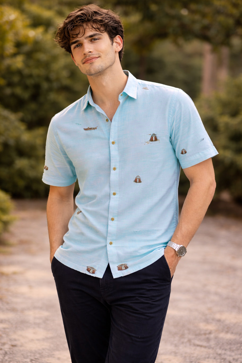 Aqua Drift Boat Printed Resort Shirt