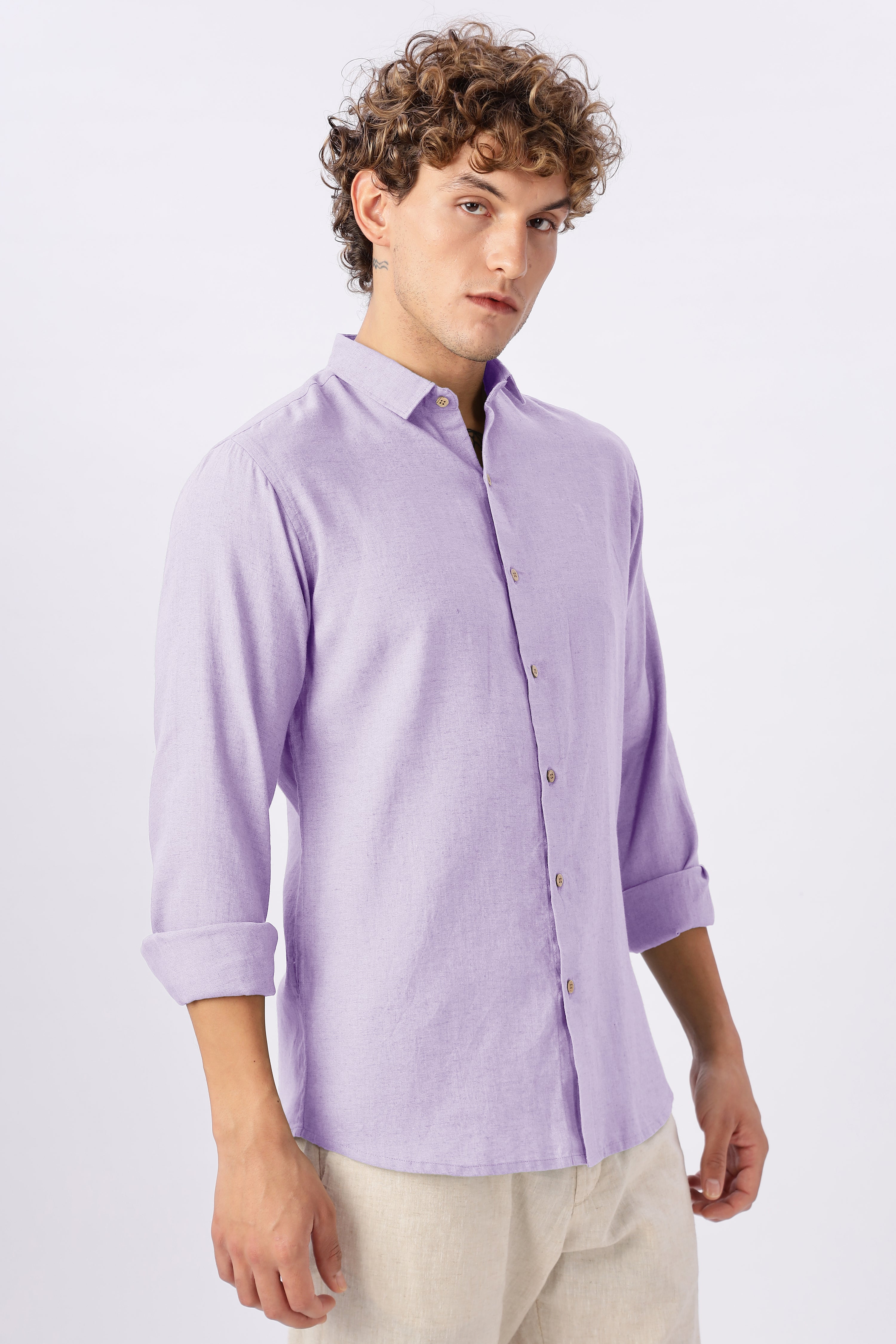 Lavender Ease 30% Linen Regular Fit Shirt