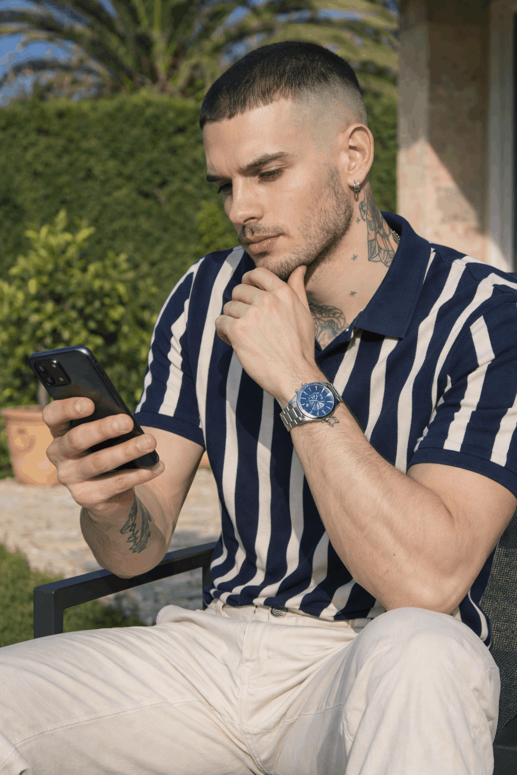 Midnight Blue Stripes Old Money Polo