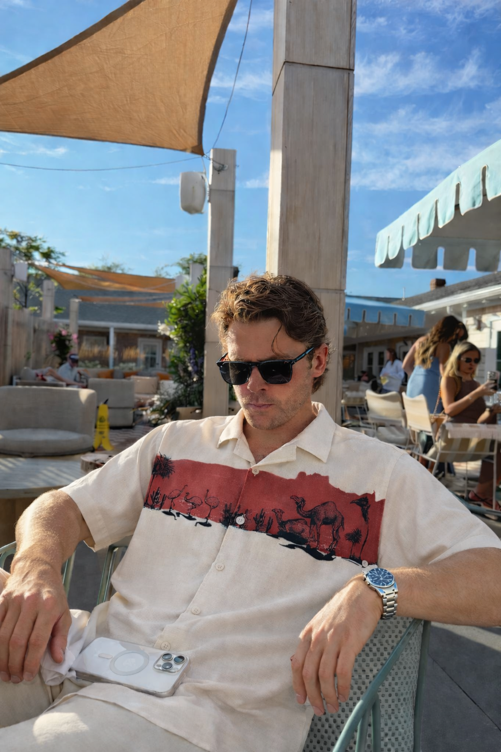 Desert Caravan Cotton Box Fit Beige Printed Shirt