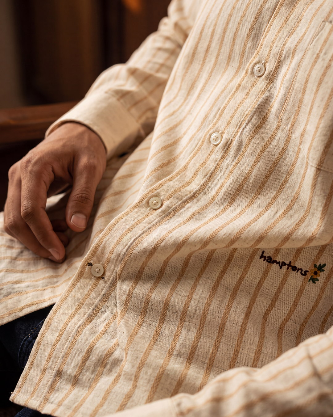 Banker Striped- Button Placket Contrast Collar Shirt